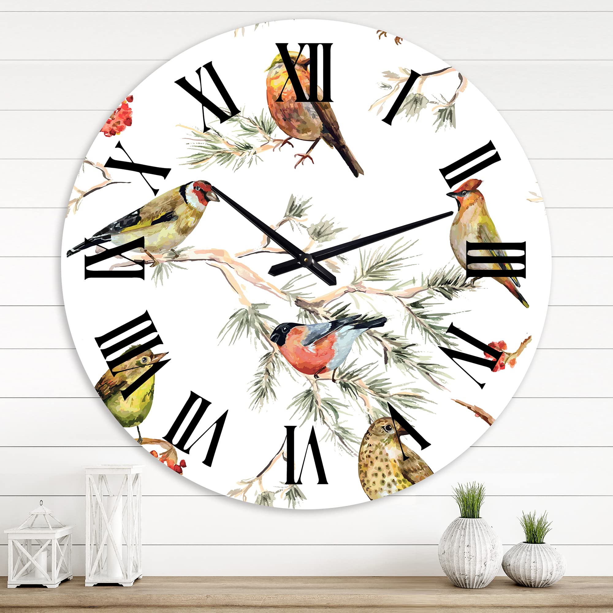 DesignQ Traditional Wall Clock 'Forest Birds On Branches' - Large Decorative Wall Clock with Animal Theme for Living Room, Bedroom & Office - Perfect Home Décor Gift for Nature Lovers