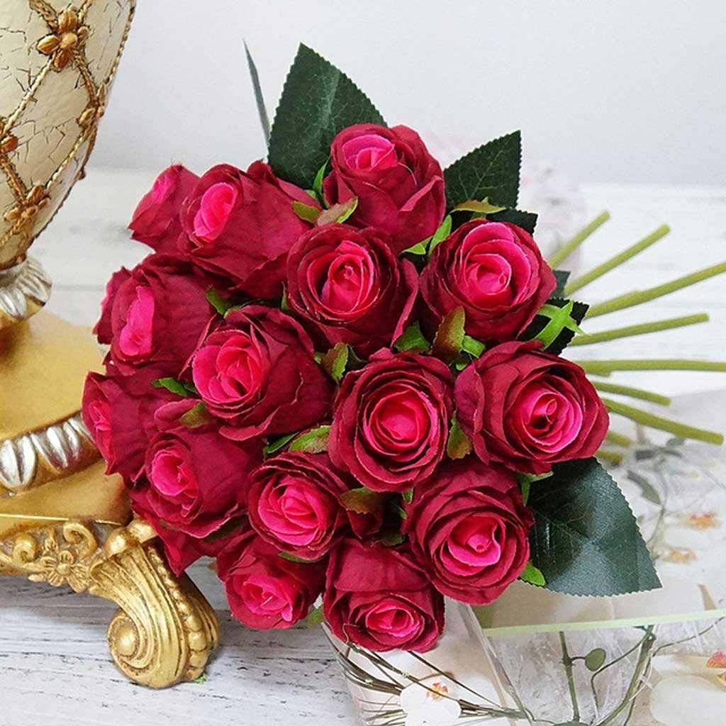 18pcs Artificial Silk Rose Flowers Bouquet - Wedding, Home, Party & Christmas Decor - Fake Roses for Centerpieces, Table Arrangements & Seasonal Displays (Color: E)