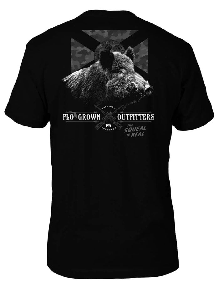 FloGrown FGM 1653 Men's 'The Squeal Is Real' Funny Hunting T-Shirt - Black | Comfortable Cotton Tee for Outdoor Enthusiasts & Hunting Trips