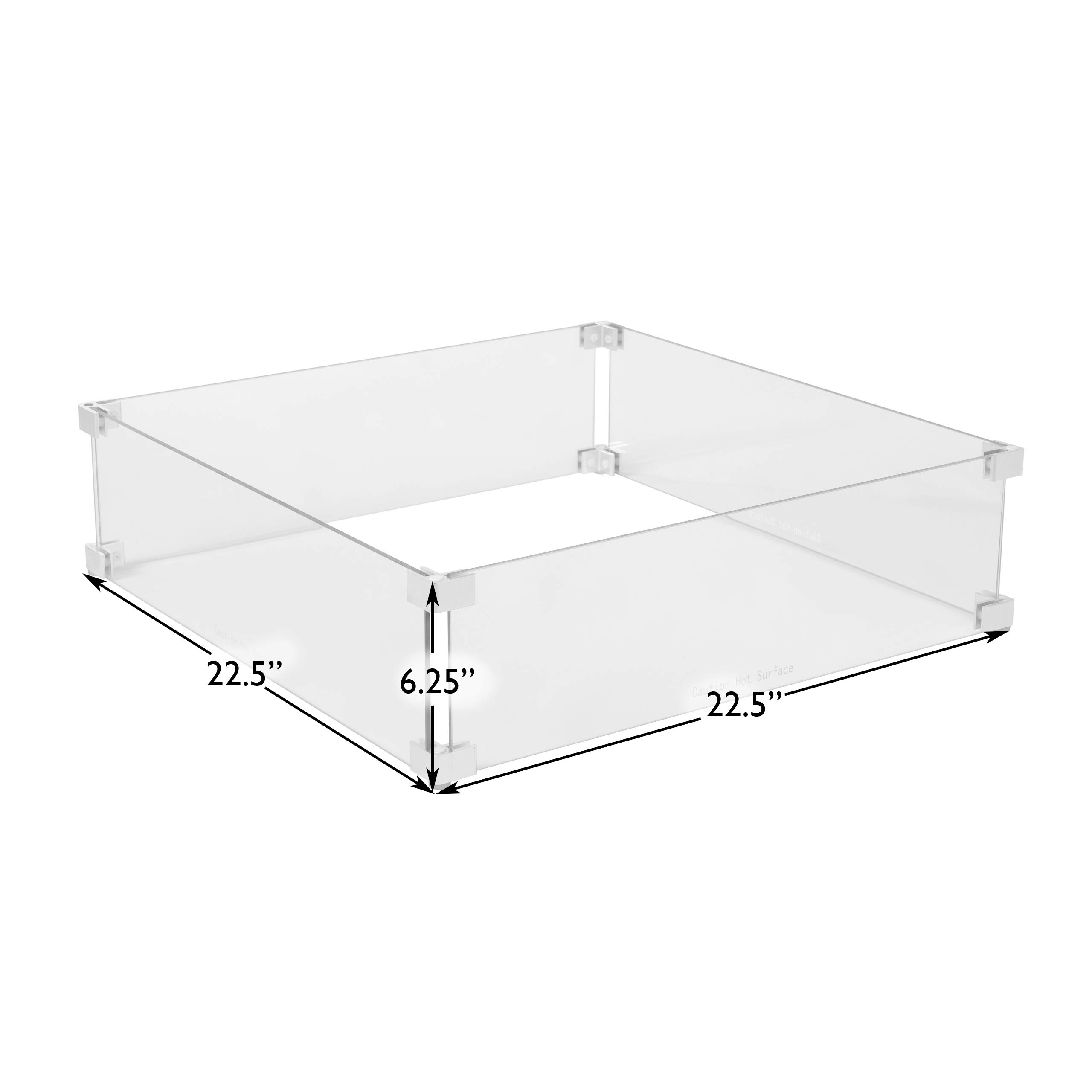 Fire Sense 63247 22.5 Inch Square Clear Tempered Glass Wind Guard for Propane Gas Fire Pits & Patio Heaters - Best Flame Viewing Experience - Perfect for Outdoor Gatherings, Backyard Patio, and Camping Nights