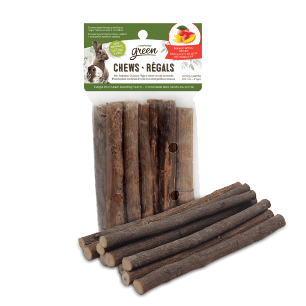 Living World Green Chews Mango Wood Sticks for Small Pets - Natural Chew Toys for Rabbits, Guinea Pigs & Chinchillas - Safe & Healthy Dental Treat for Cage Enrichment & Playtime