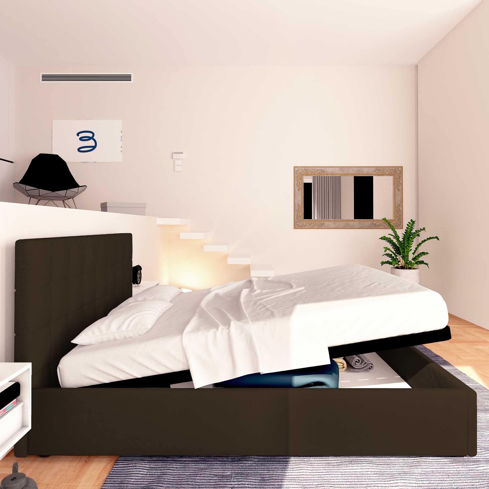 Baldiflex Dublin Single Bed Frame with Storage, Synthetic Leather Upholstery, Slatted Base for Single Mattress, 120 x 200 cm, Elegant Headboard, Dark Brown - Perfect for Small Bedrooms, Guest Rooms & Studio Apartments