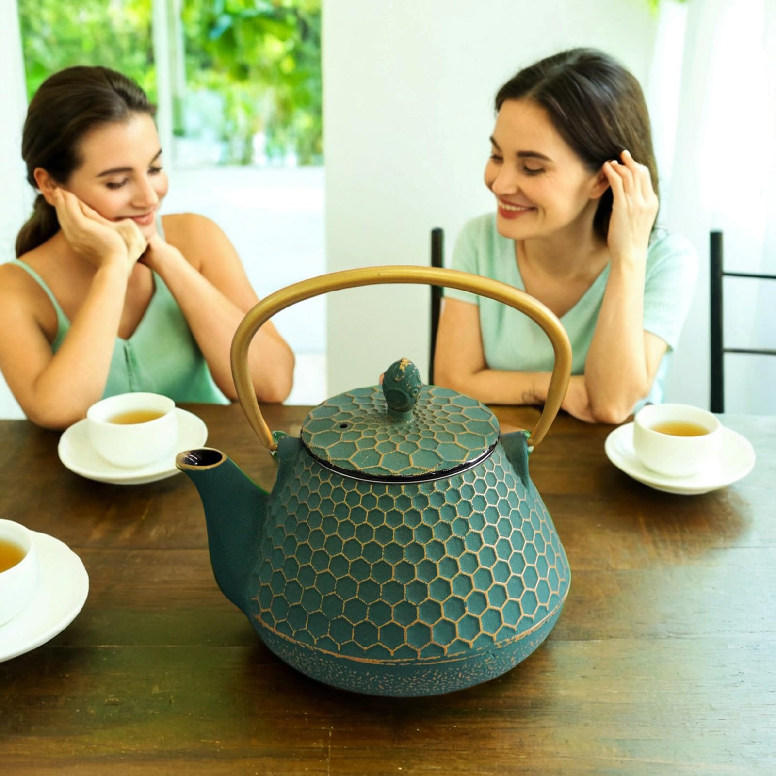 Japanese Cast Iron Tea Kettle with Enameled Interior - 34oz Tetsubin Teapot with Stainless Steel Infuser, Stovetop Safe for Perfect Tea Brewing - Ideal for Home, Office & Traditional Tea Ceremonies