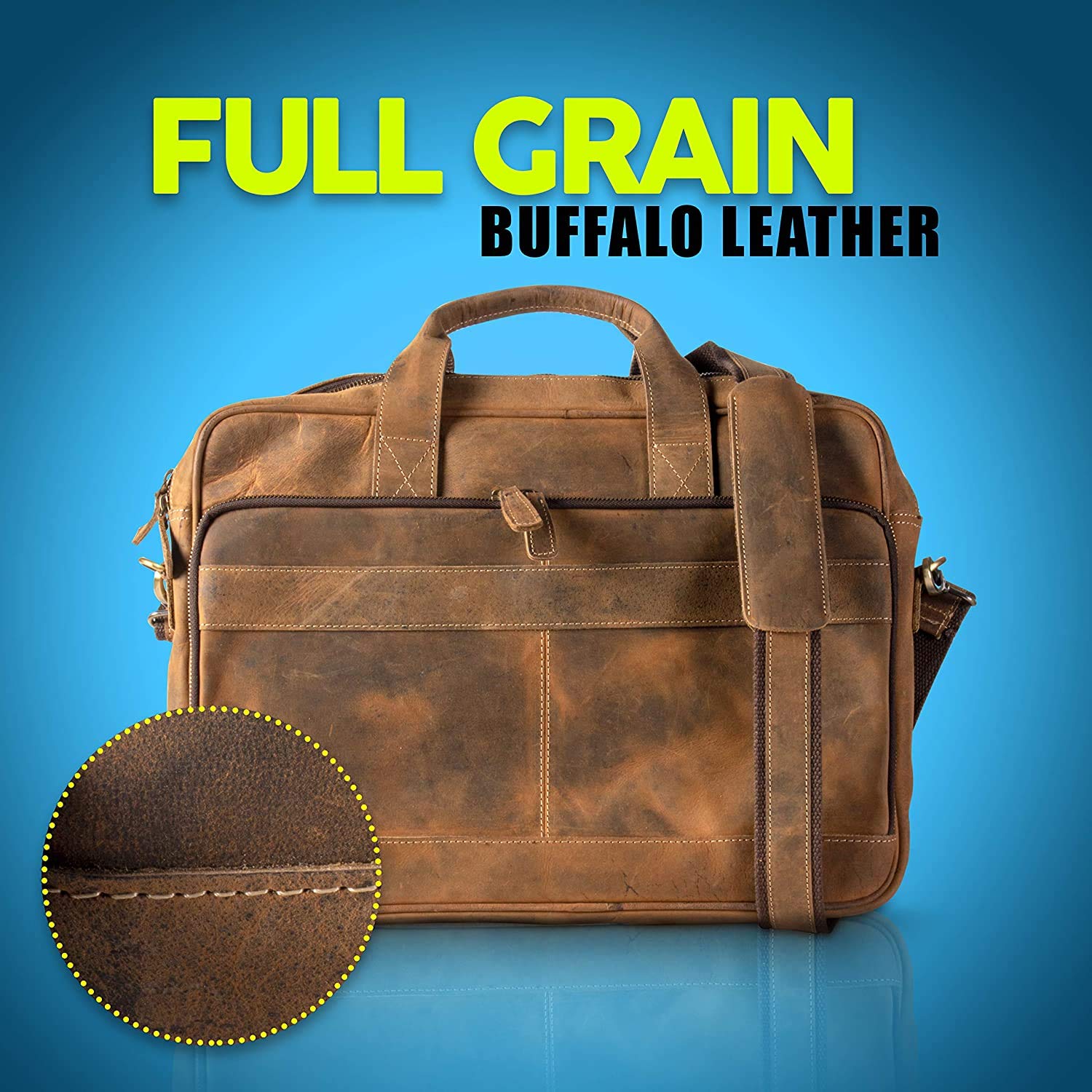 Premium 18 Inch Leather Laptop Briefcase for Men & Women - Professional Messenger Bag for Office, Business & Travel - Durable Satchel for Work, Commuting & Business Meetings