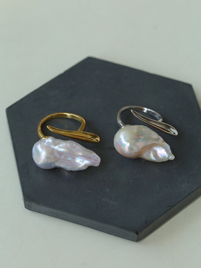 Elegant Large Baroque Pearl Open Ring for Women - Vintage Style Statement Jewelry for Parties, Weddings & Special Occasions