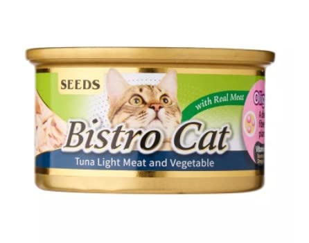 Premium Bistro Cat Tuna Light Meat & Vegetable Canned Cat Food 80g - Low Fat, High Protein Tuna Recipe with Vegetables for Adult Cats | Perfect for Weight Management & Healthy Digestion | Ideal for Mealtime, Travel & Vet Visits