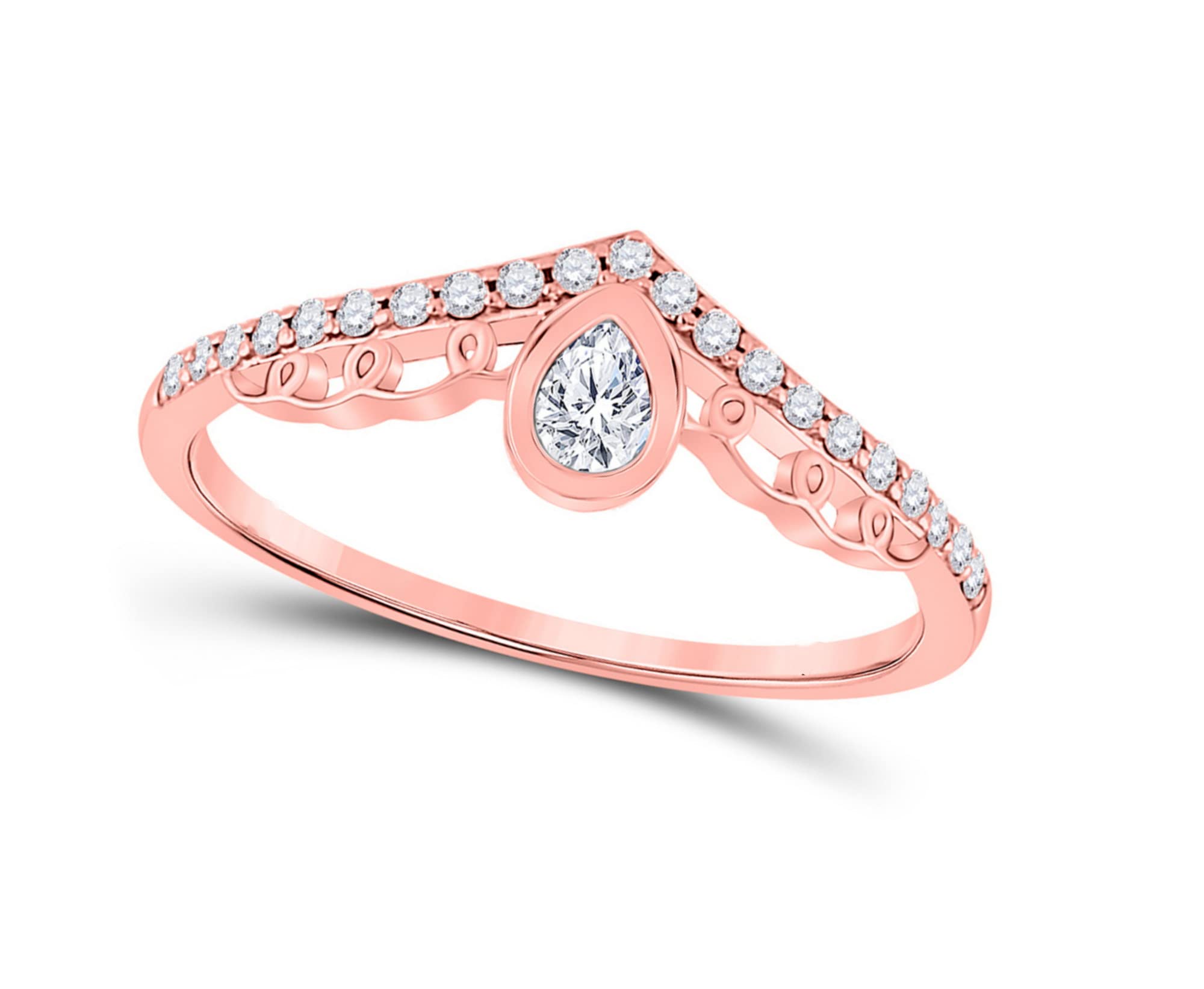 10K Rose Gold Teardrop Diamond Chevron Band Ring - 1/3 CTW Elegant Wedding Engagement Promise Ring for Women - Perfect for Anniversaries, Valentine's Day & Special Occasions
