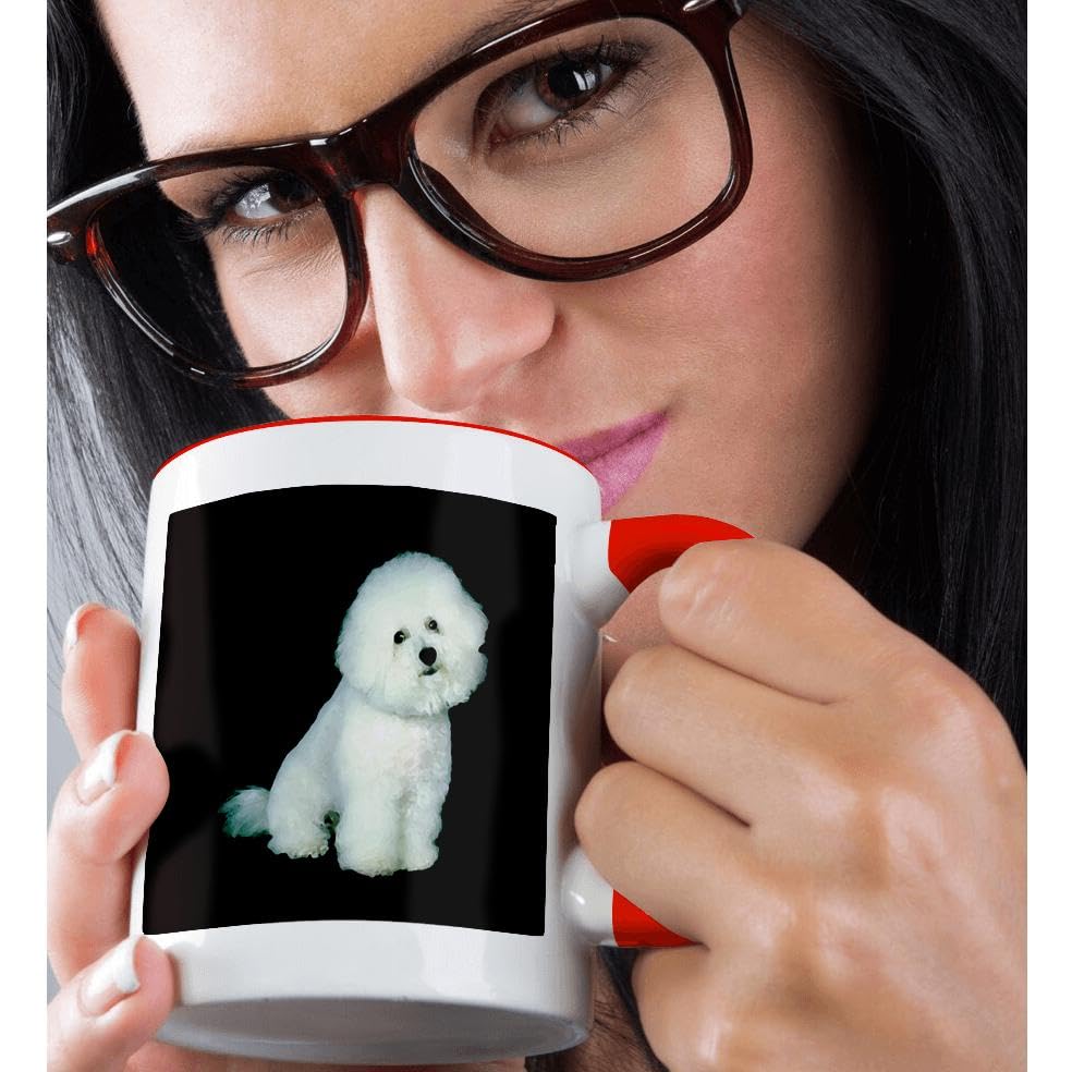 Bichon Frise Two Tone Red Ceramic Coffee Mug - 11 oz Insulated Cup for Hot & Cold Drinks - Perfect for Home, Office, or Gift - Red/White Design