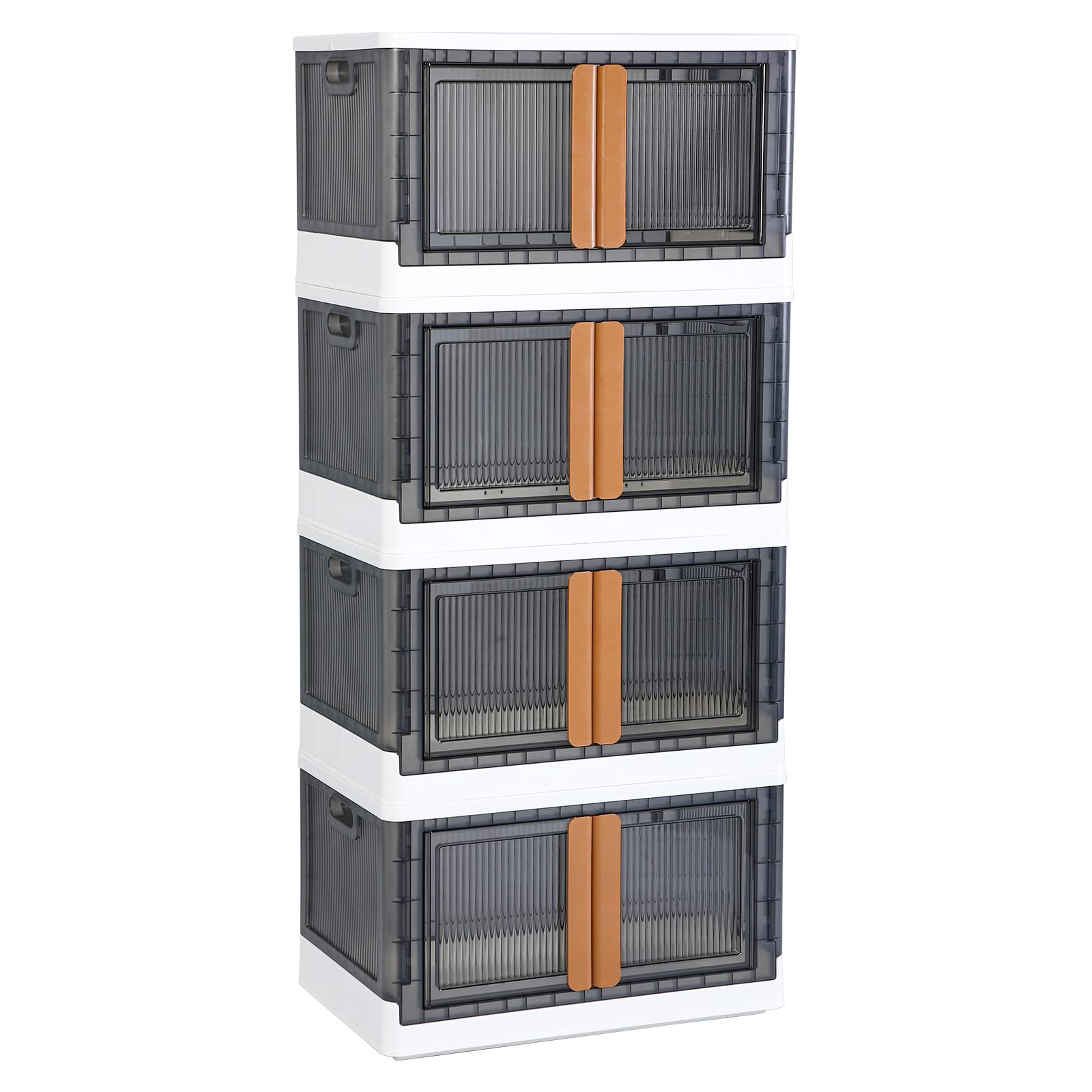 HAIXIN 4-Pack Plastic Storage Containers - Stackable Closet Organizers, Foldable Bookshelf & 8.4 Gallon Collapsible Laundry Baskets for Bedroom, Bathroom & Home Organization | Space-Saving Storage Solutions