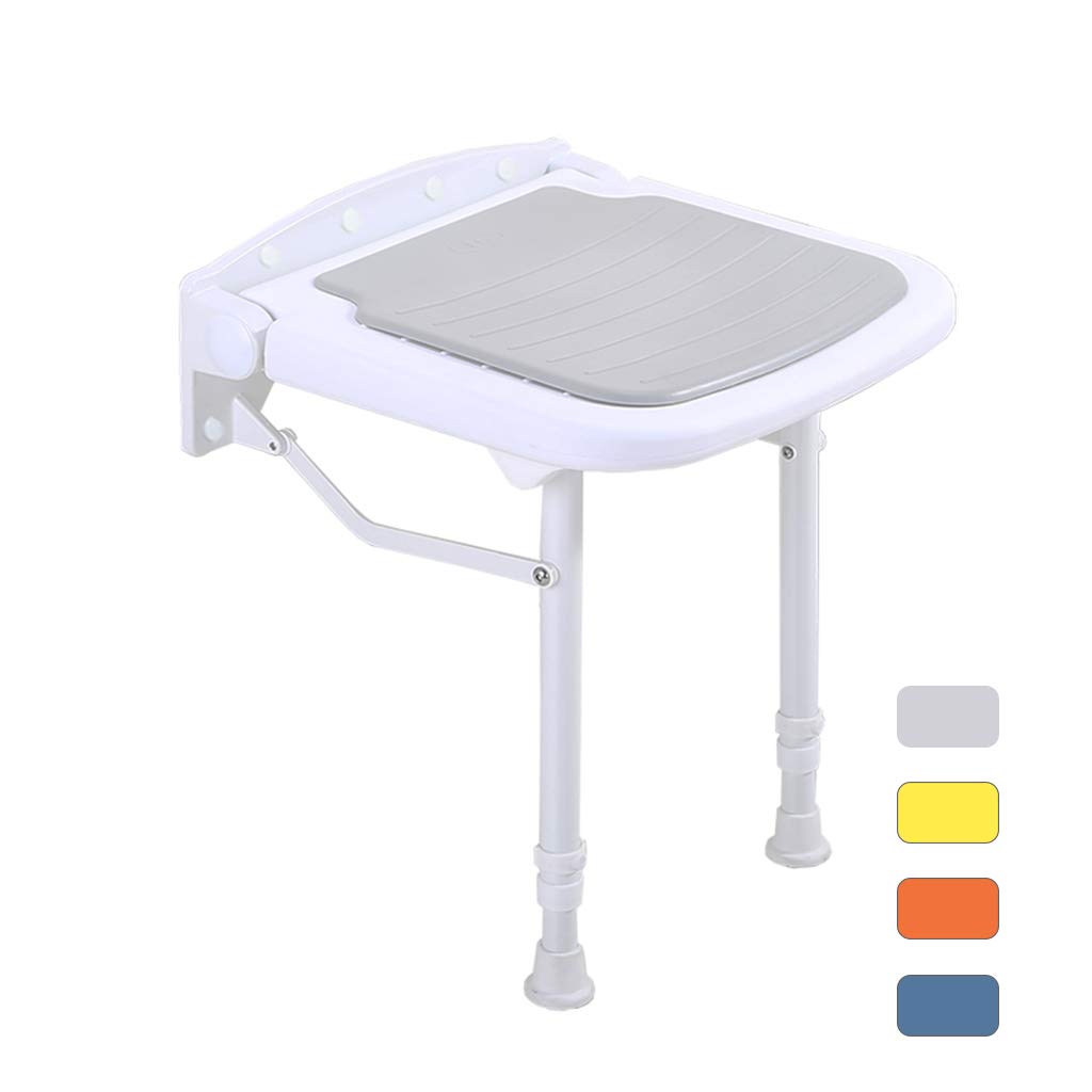 Foldable Wall-Mounted Shower Seat with Metal Support Legs - Adjustable Bathroom Shower Chair for Elderly & Disabled - Non-Slip Fold Up Bath Bench for Safe Showering (Ideal for Small Bathrooms & Mobility Assistance)