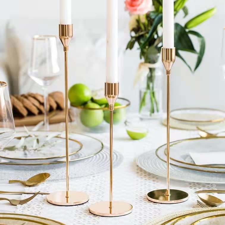 French Honey Gold Candle Holders Set of 6 - Tall Taper Candlesticks for 3/4