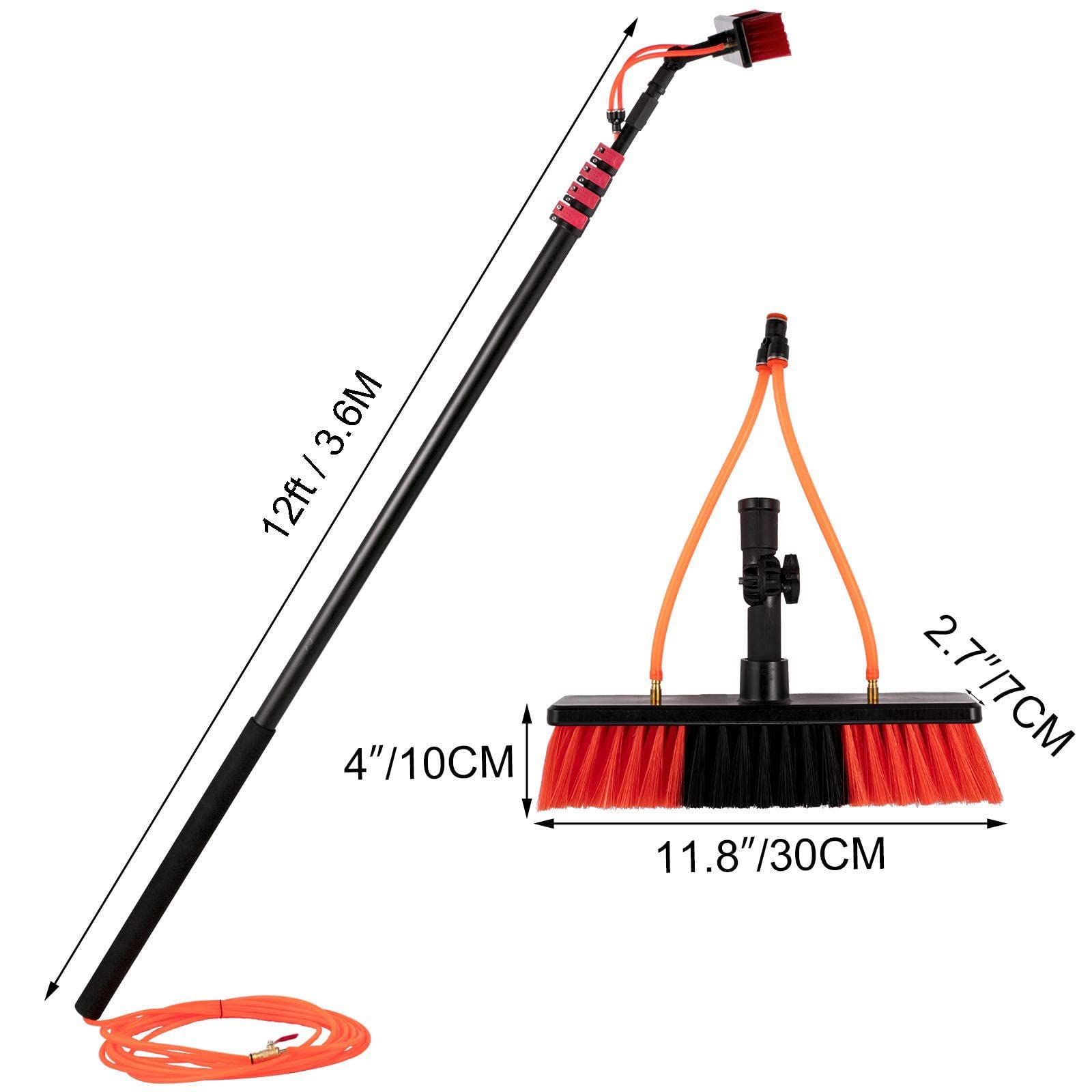 12FT-36FT Extendable Window Cleaning Pole with Telescopic Brush - Water Fed Telescopic Cleaner for Conservatory Roof, Solar Panels & Photovoltaic Cleaning (5.4M/18FT) - Perfect for High Windows, Skylights & Hard-to-Reach Surfaces