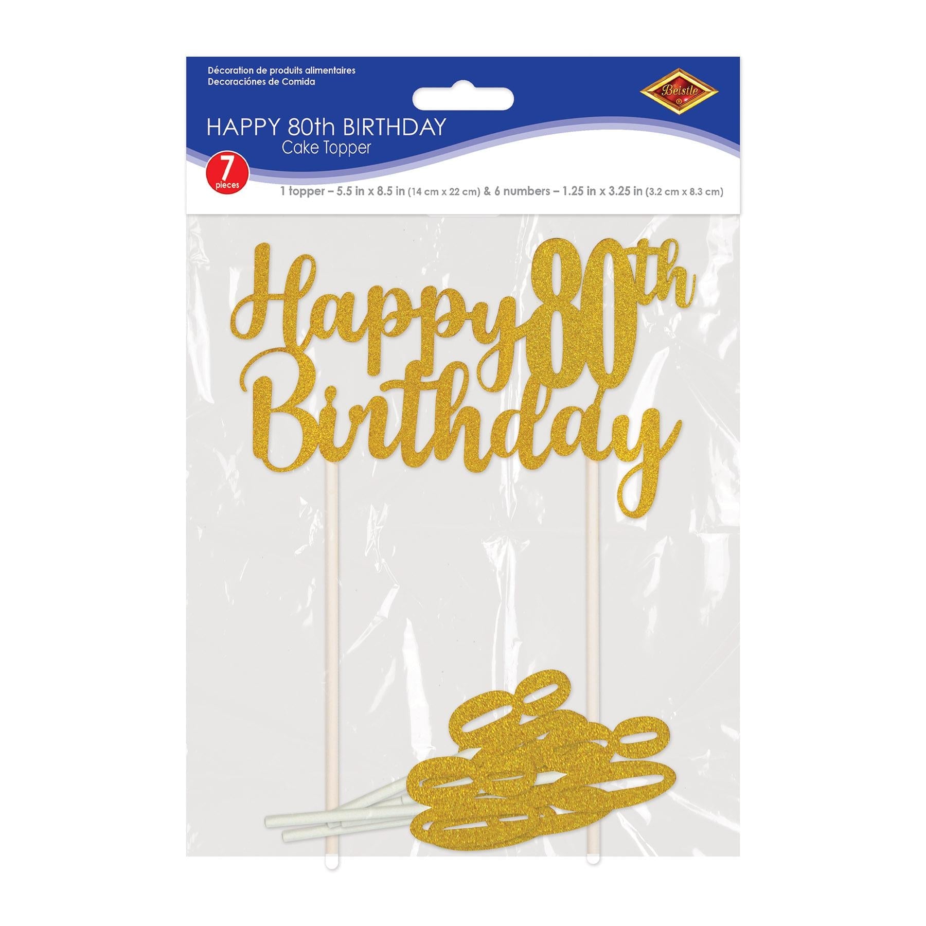 12 Pack Beistle Happy 80th Birthday Cake Toppers - Gold Foil Decorations for Anniversary Celebrations, Retirement Parties & Milestone Events