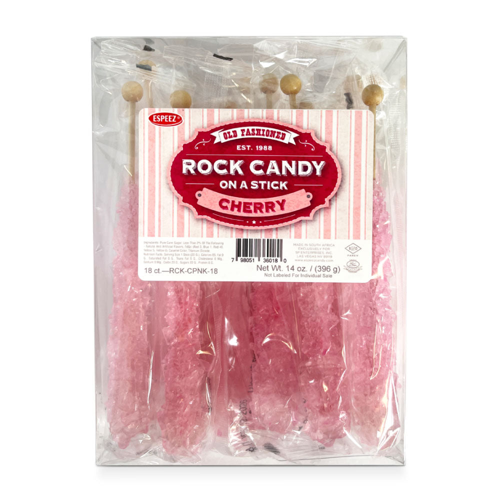 Espeez Old Fashioned Pink Rock Candy - 18ct Box | Vintage Style Hard Candy for Parties, Gifts & Dessert Decorations