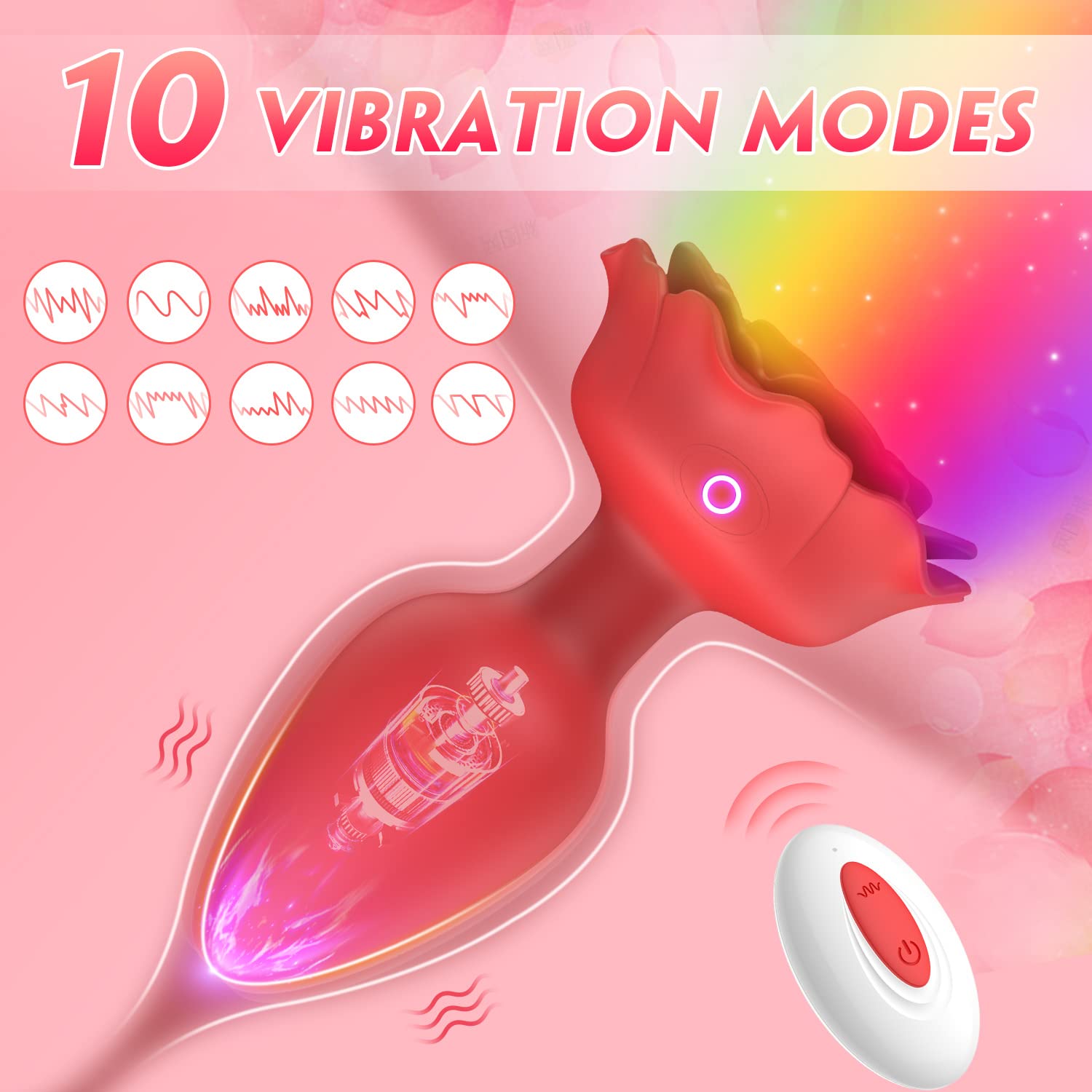 Rose Vibrating Anal Plug for Women - 10 Powerful Vibration Modes, LED Light Up Butt Plug for Couples Play, Sensual Adult Sex Toy for Enhanced Pleasure & Intimacy | Perfect for Bedroom Fun, Spicing Up Relationships & Solo Exploration