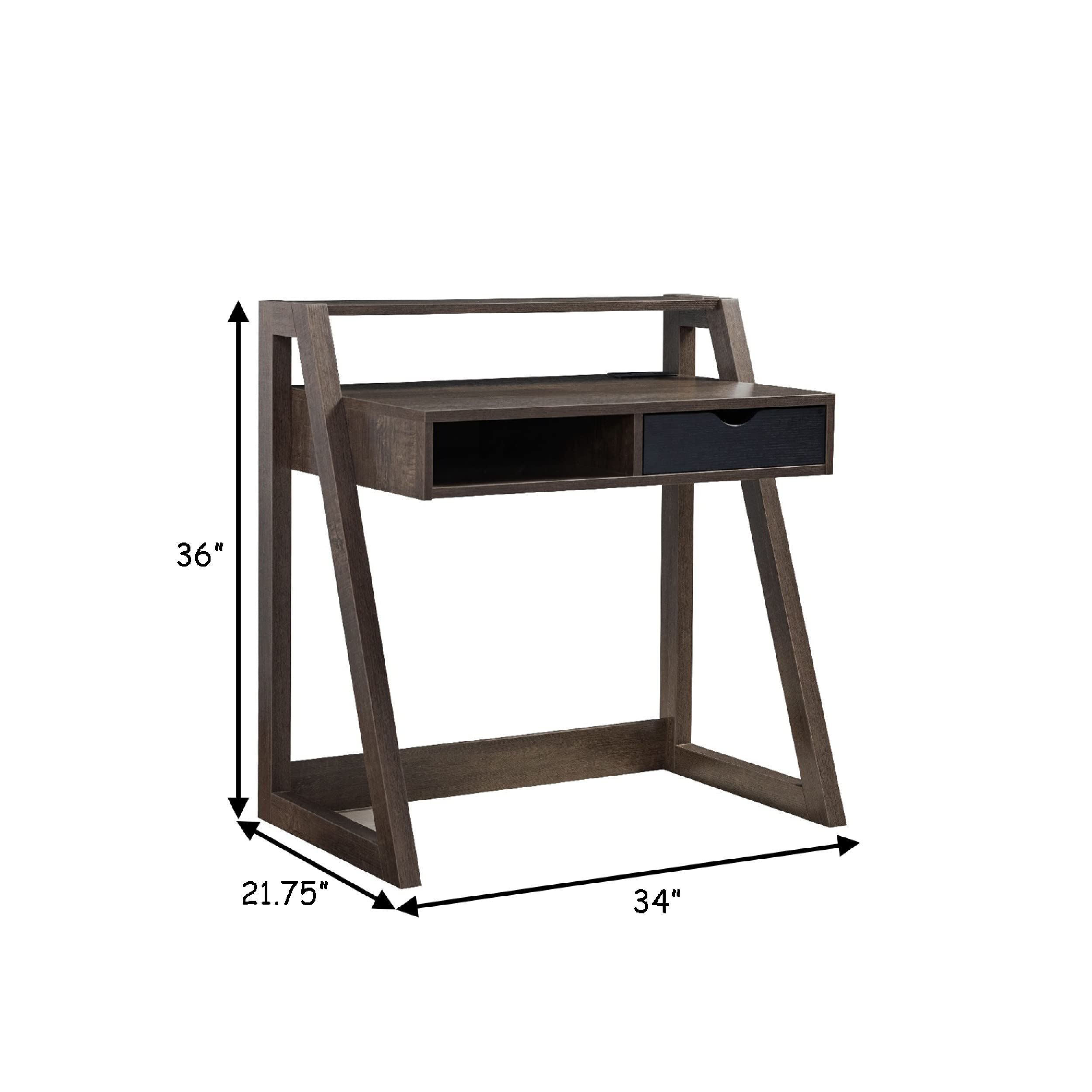 Benjara 36 Inch Ethan 1 Drawer Wooden Writing Desk - Brown Home Office Desk for Small Spaces, Study & Workstation