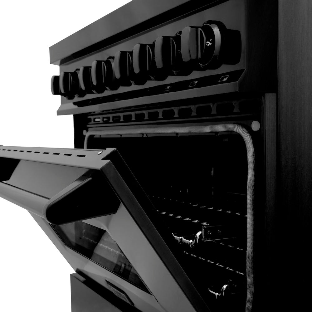 ZLINE 36-inch Black Stainless Steel Kitchen Package - Dual Fuel Range, Range Hood & Microwave Drawer (4KPR RABRH36 MW) | Premium Appliance Bundle for Modern Kitchens & Home Renovations