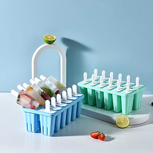 12-Piece Silicone Popsicle Molds with Easy Release - Reusable Ice Pop Maker (12 Cavities, Green) for Homemade Frozen Treats, Kids Snacks & Summer Parties