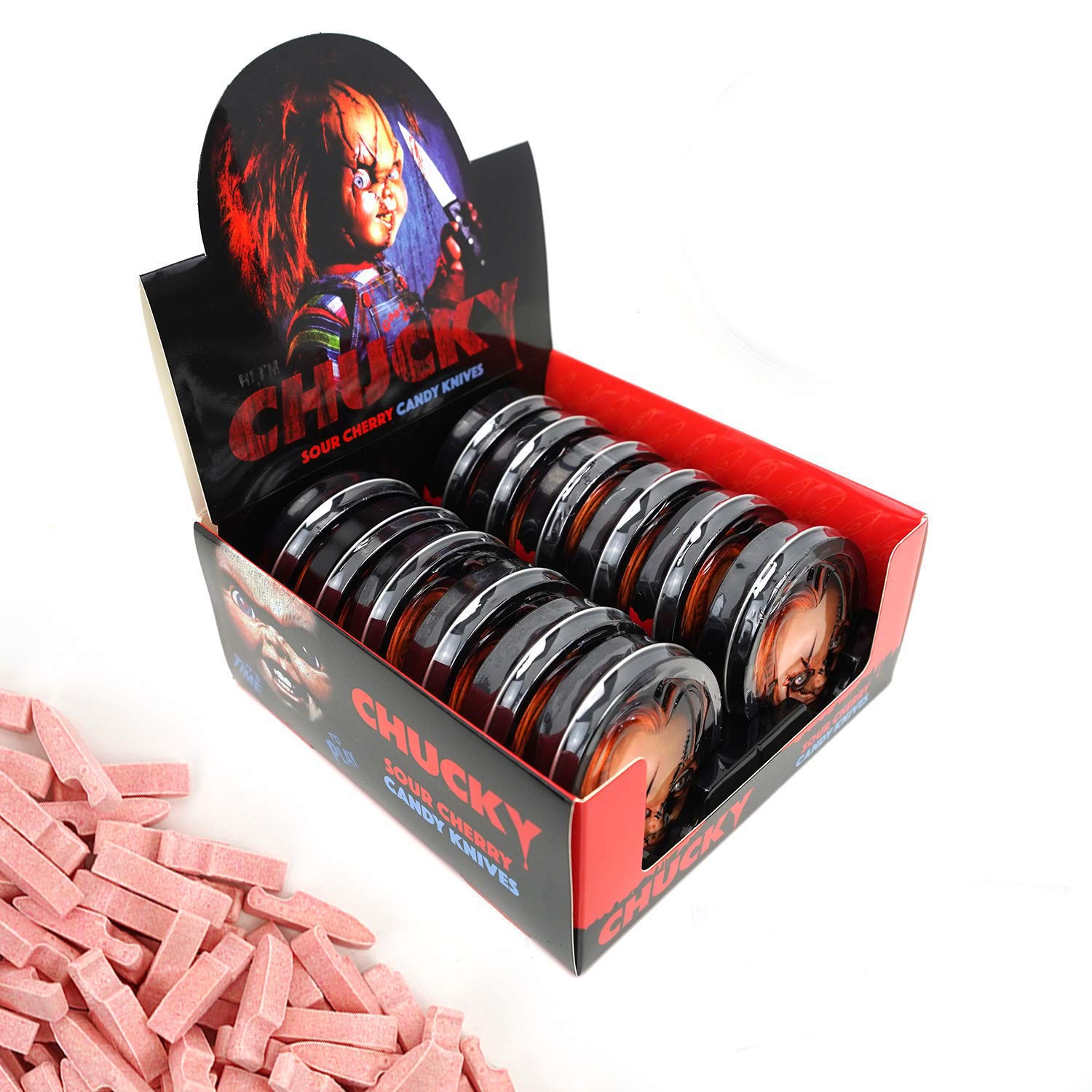 Chucky Sour Cherry Candy Knives (12 Pack) with 2 Free GosuToys Stickers - Perfect for Halloween Party Favors, Movie Night Snacks & Horror Fan Gifts