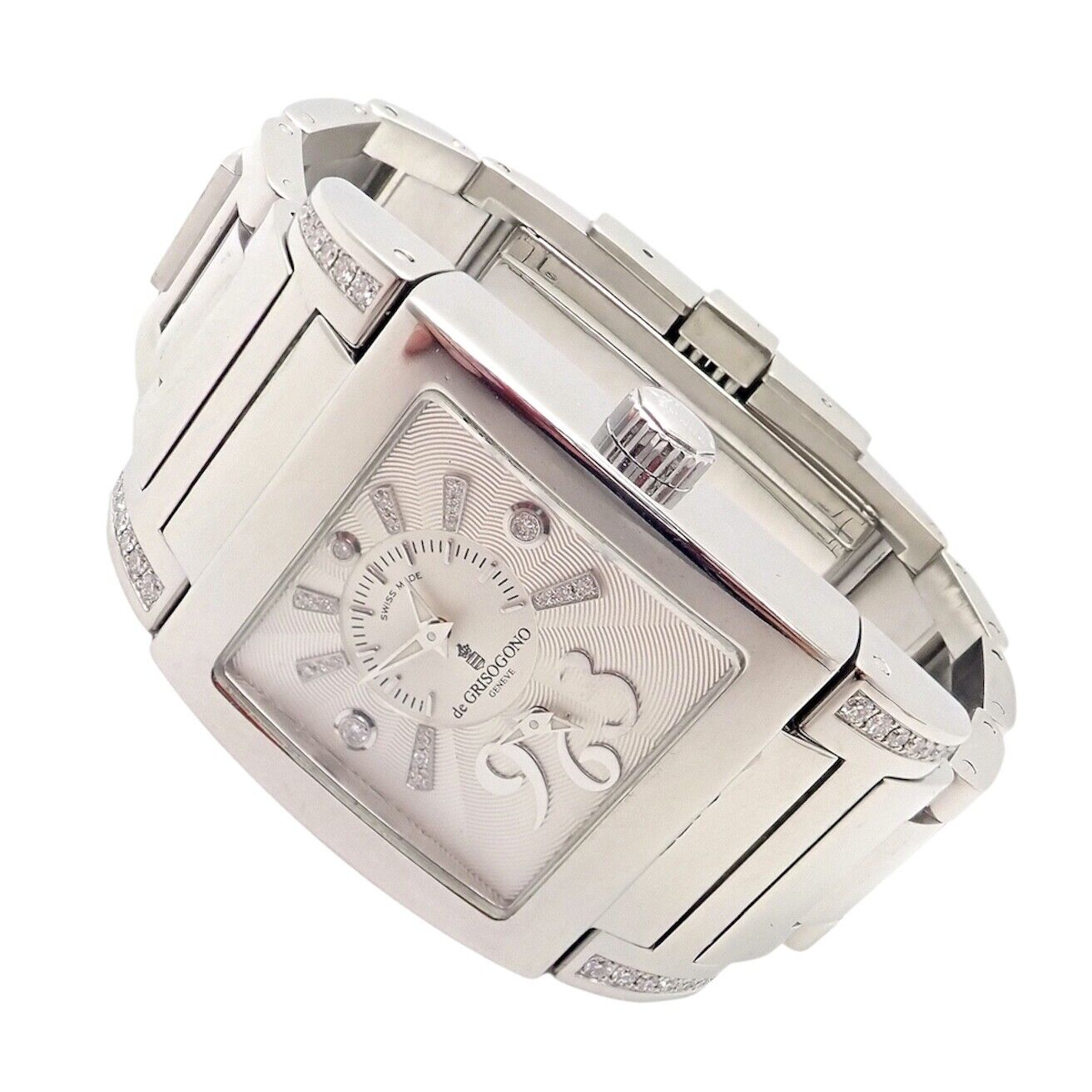 Luxury De Grisogono Stainless Steel Diamond Ladies Dual Time Watch - Elegant Women's Fashion Timepiece for Business & Travel