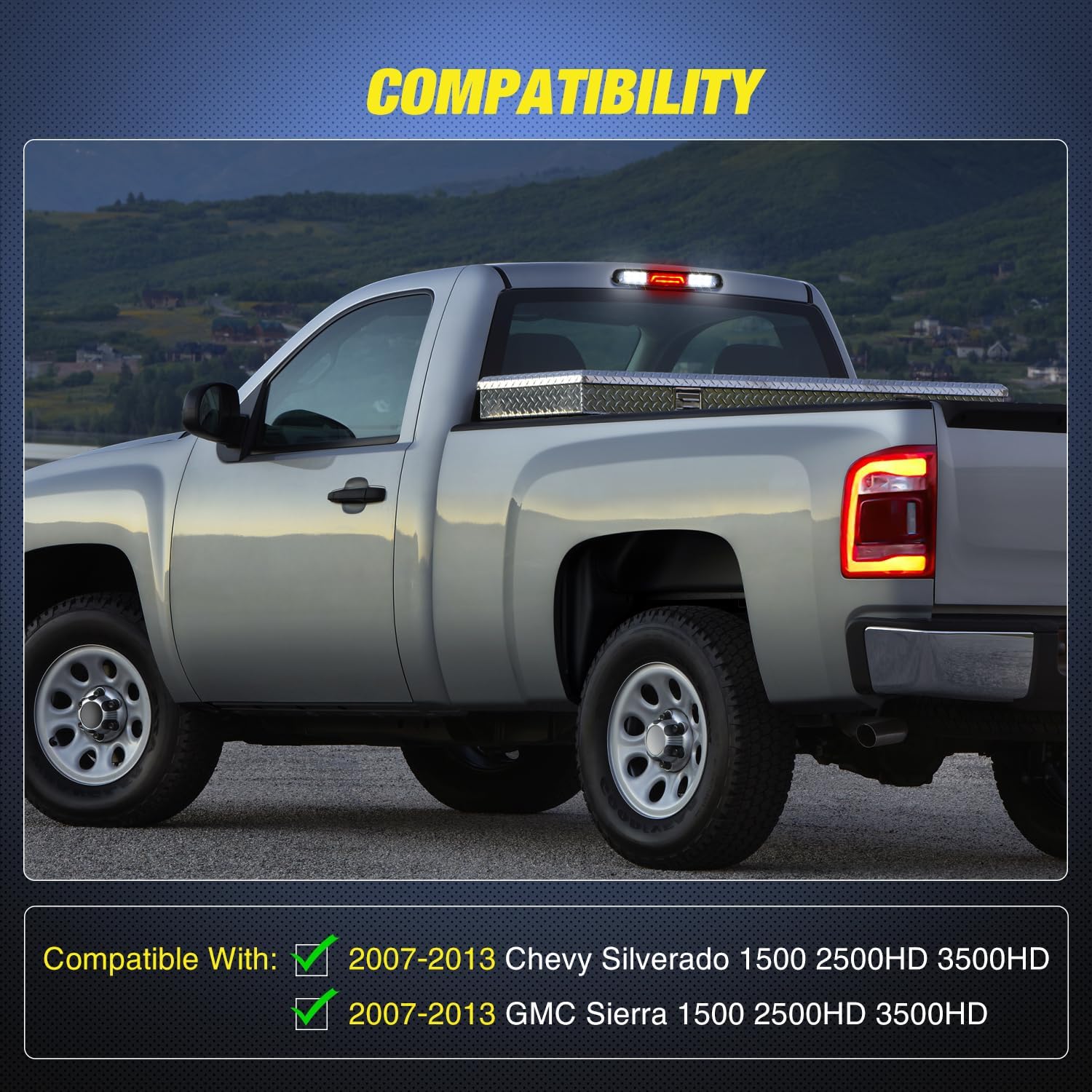 2007-2013 Chevy Silverado & GMC Sierra 1500/2500/3500HD Third Brake Light Replacement - High Visibility LED Stop Lamp for Improved Safety (Fits Crew Cab, Extended Cab & Regular Cab Models) - Perfect for Night Driving, Towing & Enhanced Vehicle Visibility