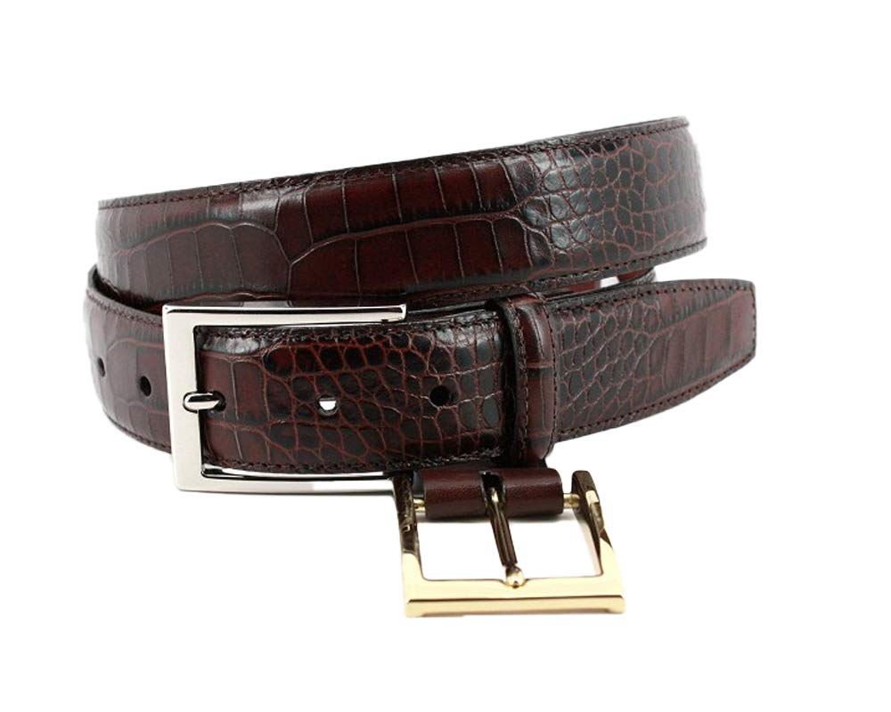 Premium Torino Leather Alligator Grain Embossed Calfskin Belt for Men - Genuine Brown Dress Belt - Perfect for Business, Office & Formal Occasions