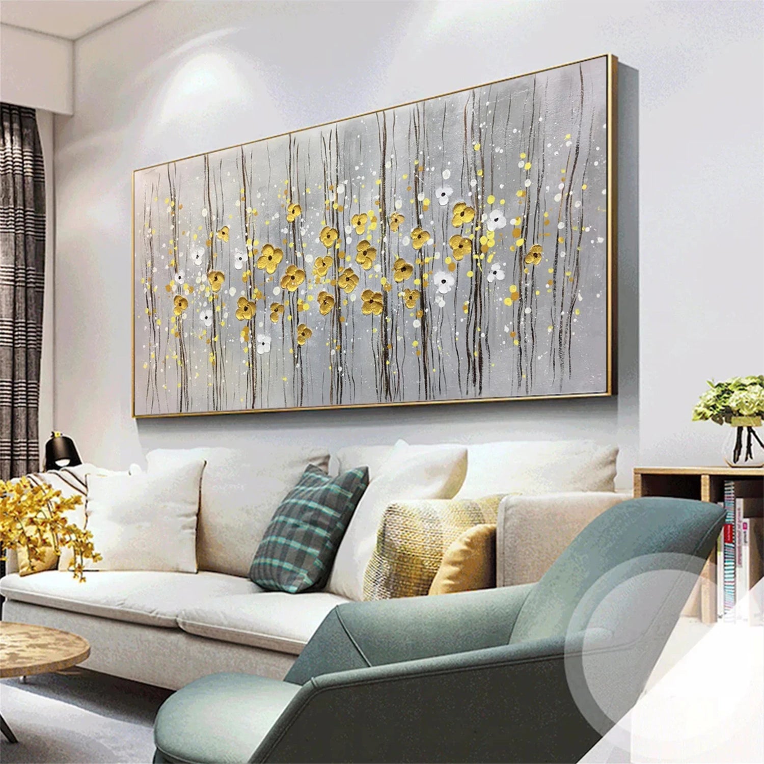 FT 111 Floral and Tree Landscape Oil Painting - Handmade Canvas Art for Home Decor, Living Room Wall, Office & Gift