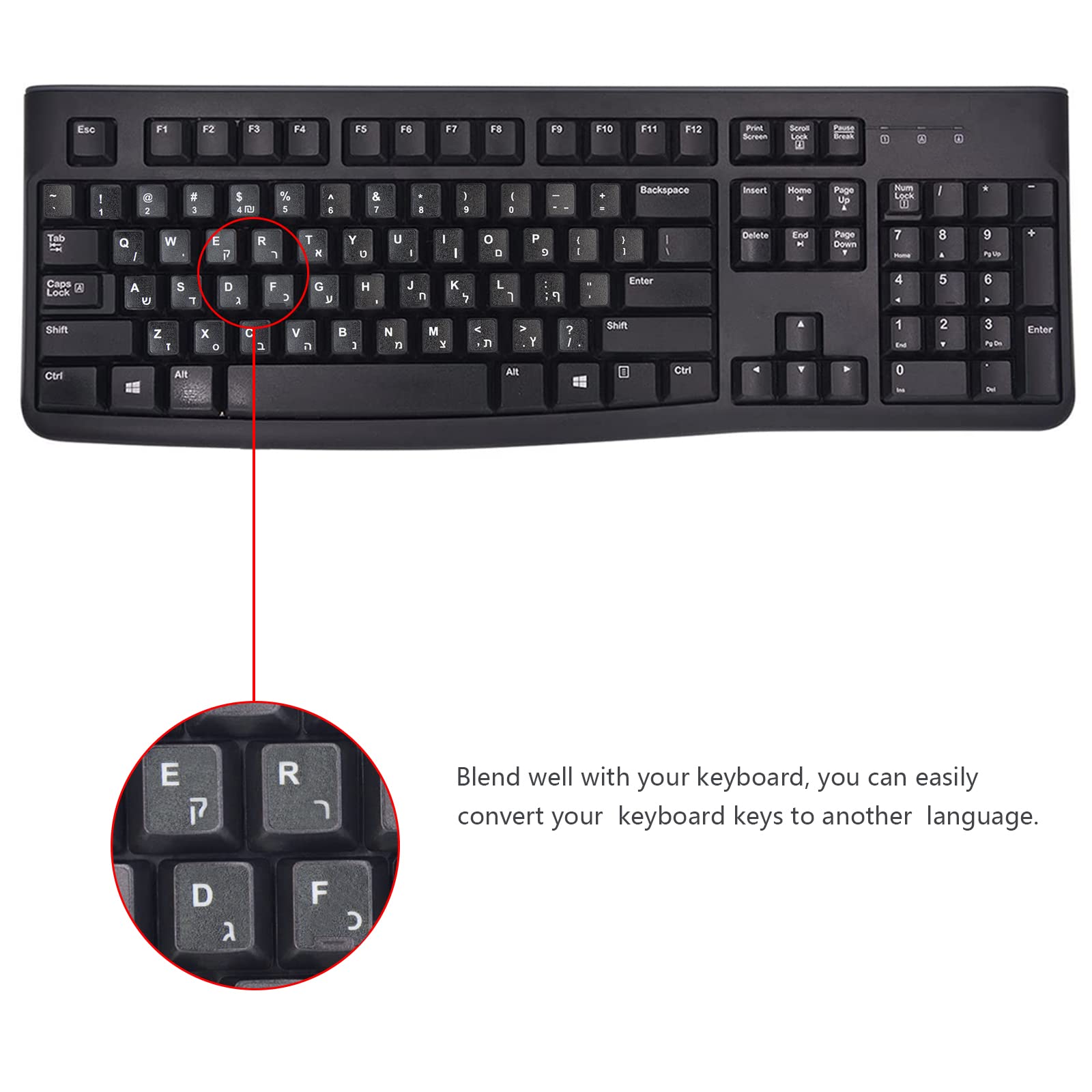 2Pcs Hebrew Keyboard Stickers for PC, Mac, Laptop - White Front Black Background Labels | Durable Keyboard Replacement Decals for Typing in Hebrew | Perfect for Students, Translators & Multilingual Users