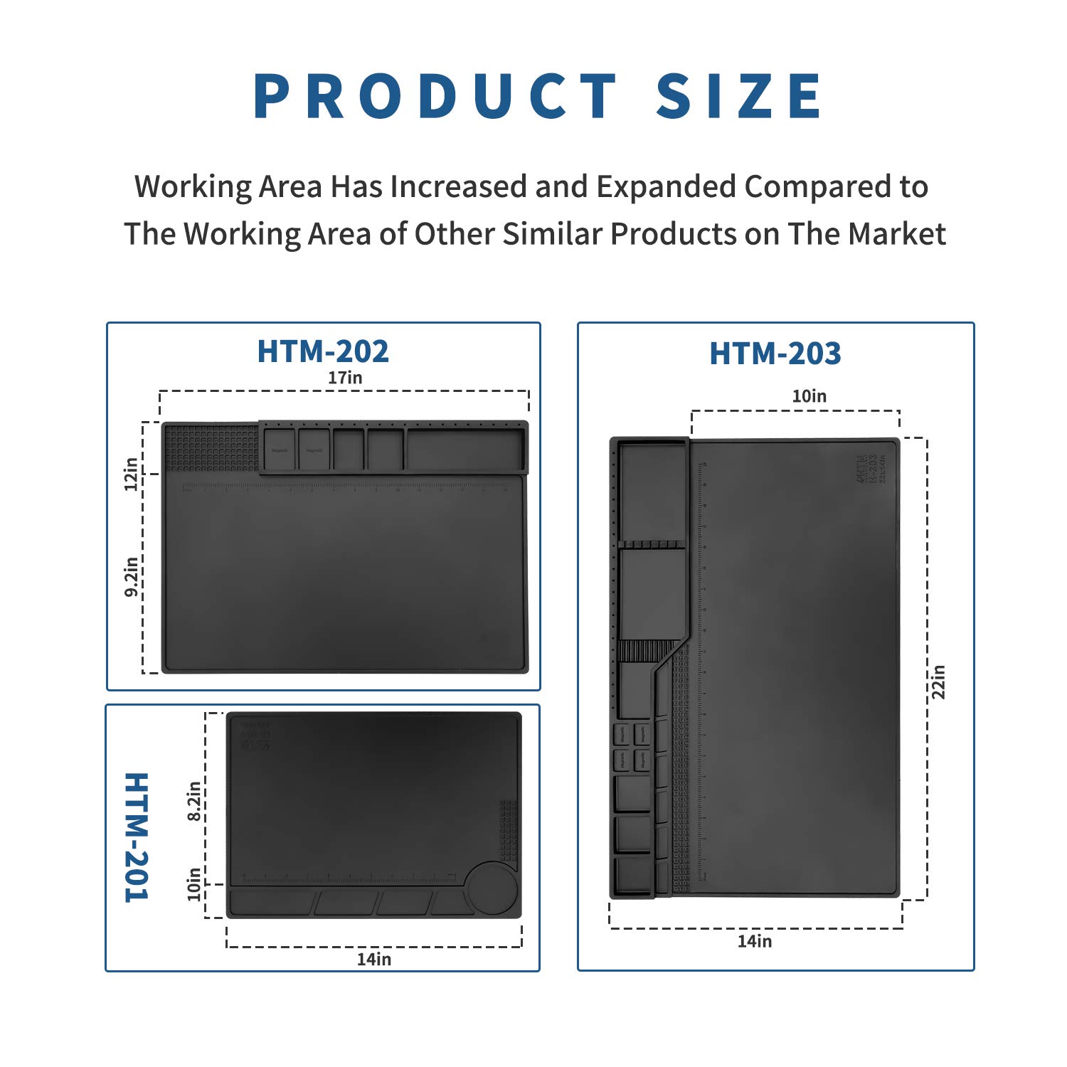 HTM-202 Large Black Silicone Soldering Mat - Heat Resistant & Magnetic Work Surface for Electronics Repair, Soldering, PC Maintenance - Perfect for DIY Projects, Computer Fixes & Circuit Board Workstations