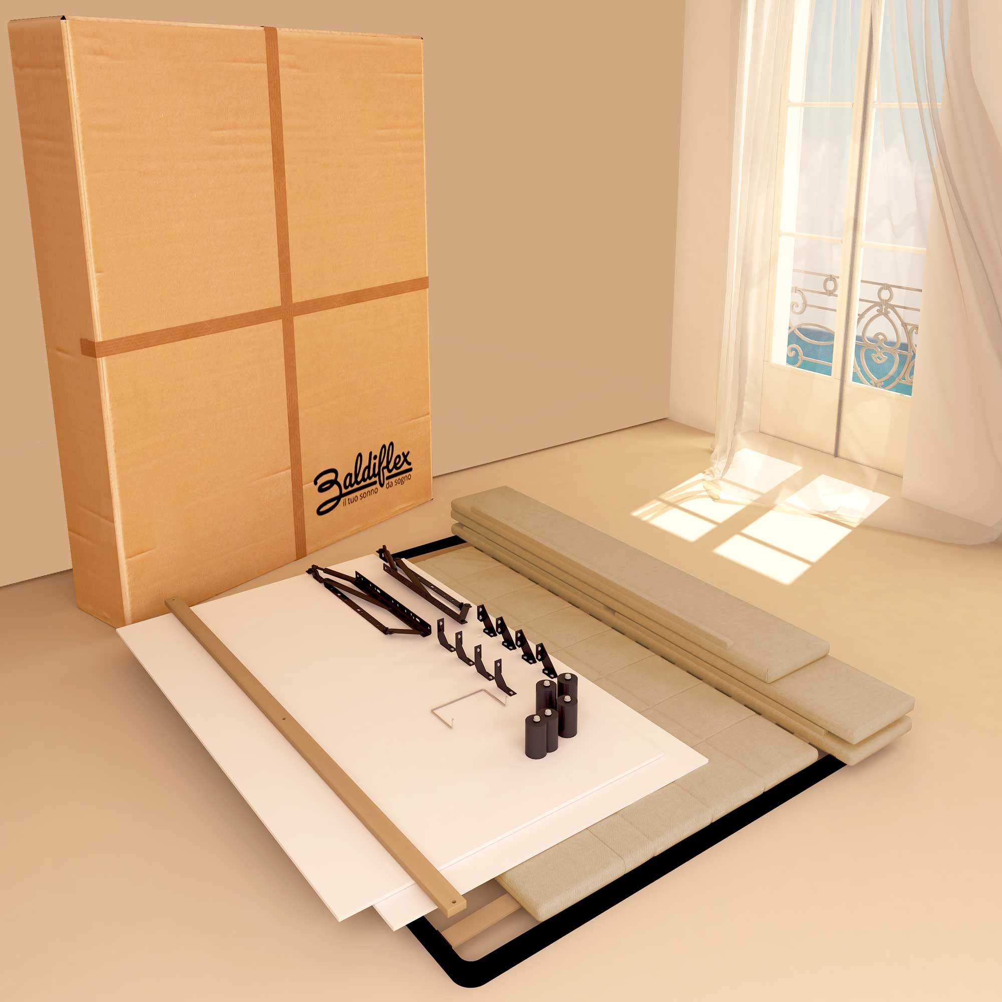 Baldiflex Single Bed with Storage, Dublin Model, Synthetic Leather Upholstery, Slatted Base for Single Mattresses, 120 x 190 cm, Elegant Beige Headboard - Perfect for Small Bedrooms, Guest Rooms & Studio Apartments