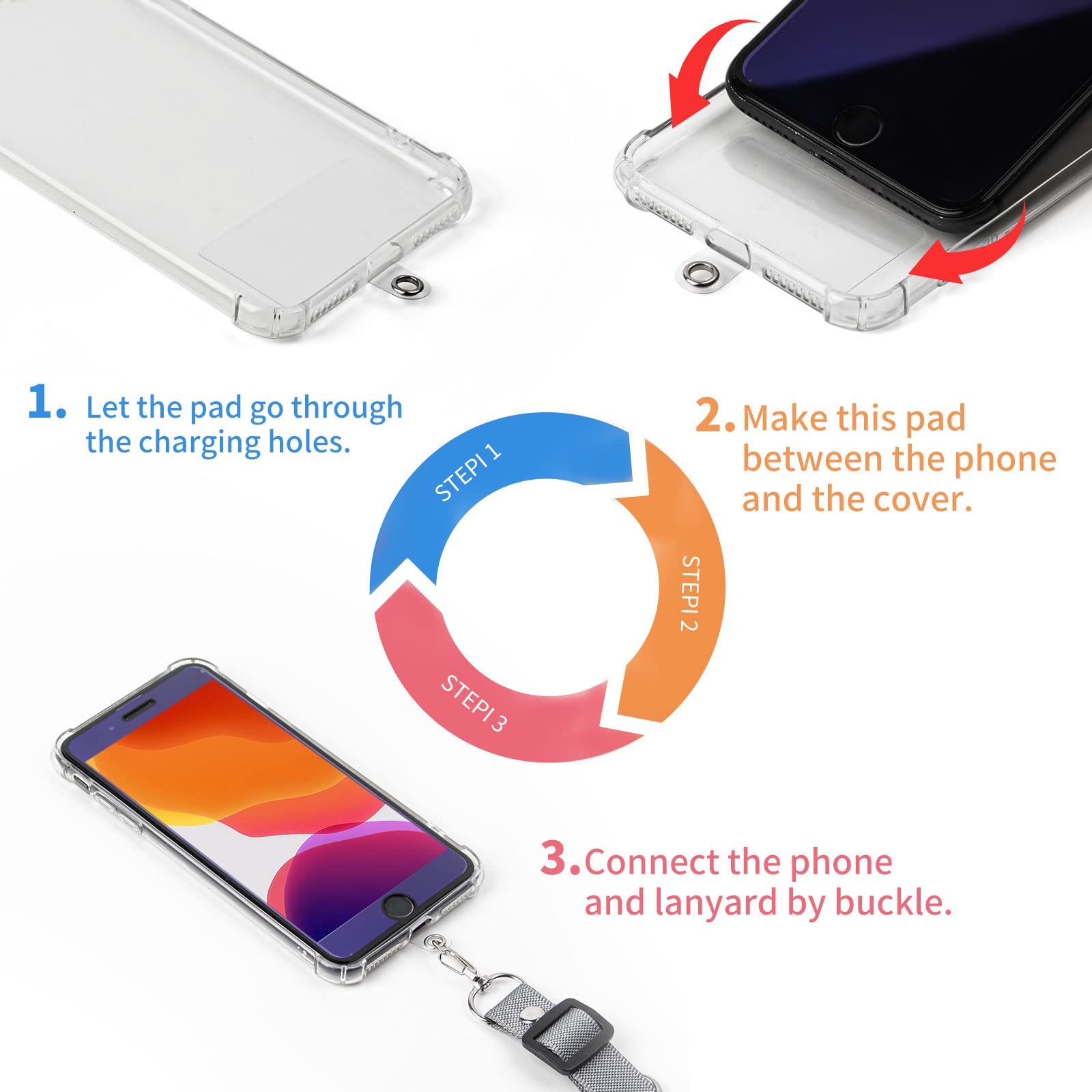 3 Pack Universal Phone Lanyard with Wrist Strap - Crossbody Neck Strap for iPhone, Samsung & Most Smartphones - Includes 5 Phone Patches (Black, Dark Gray, White) - Perfect for Travel, Shopping & Outdoor Activities