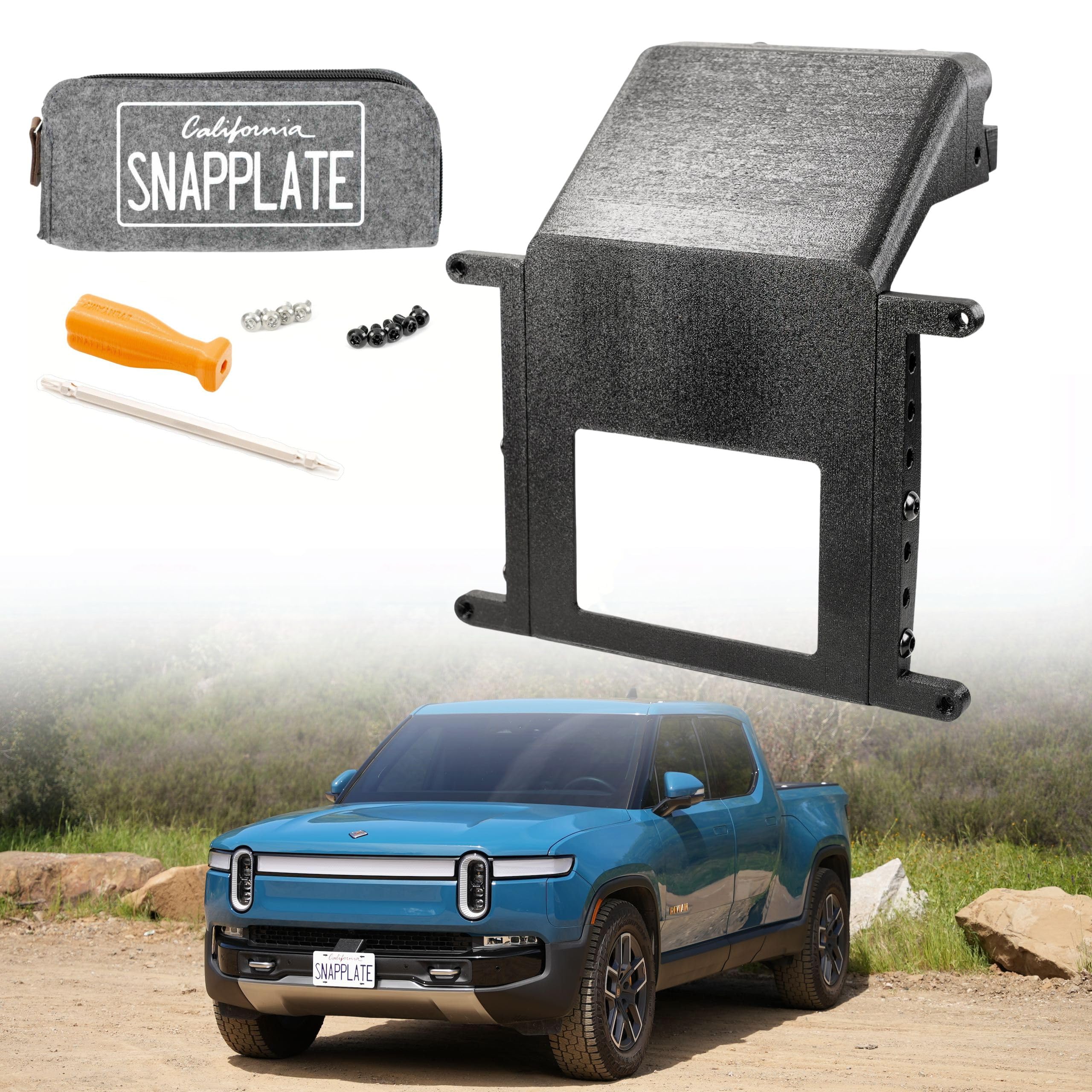 SnapPlate® No-Drill Front License Plate Mount for 2022-2024 Rivian R1T & R1S - American Made License Plate Holder - No Screws, Lockable, Adjustable, Removable - Perfect for Off-Roading & Car Shows