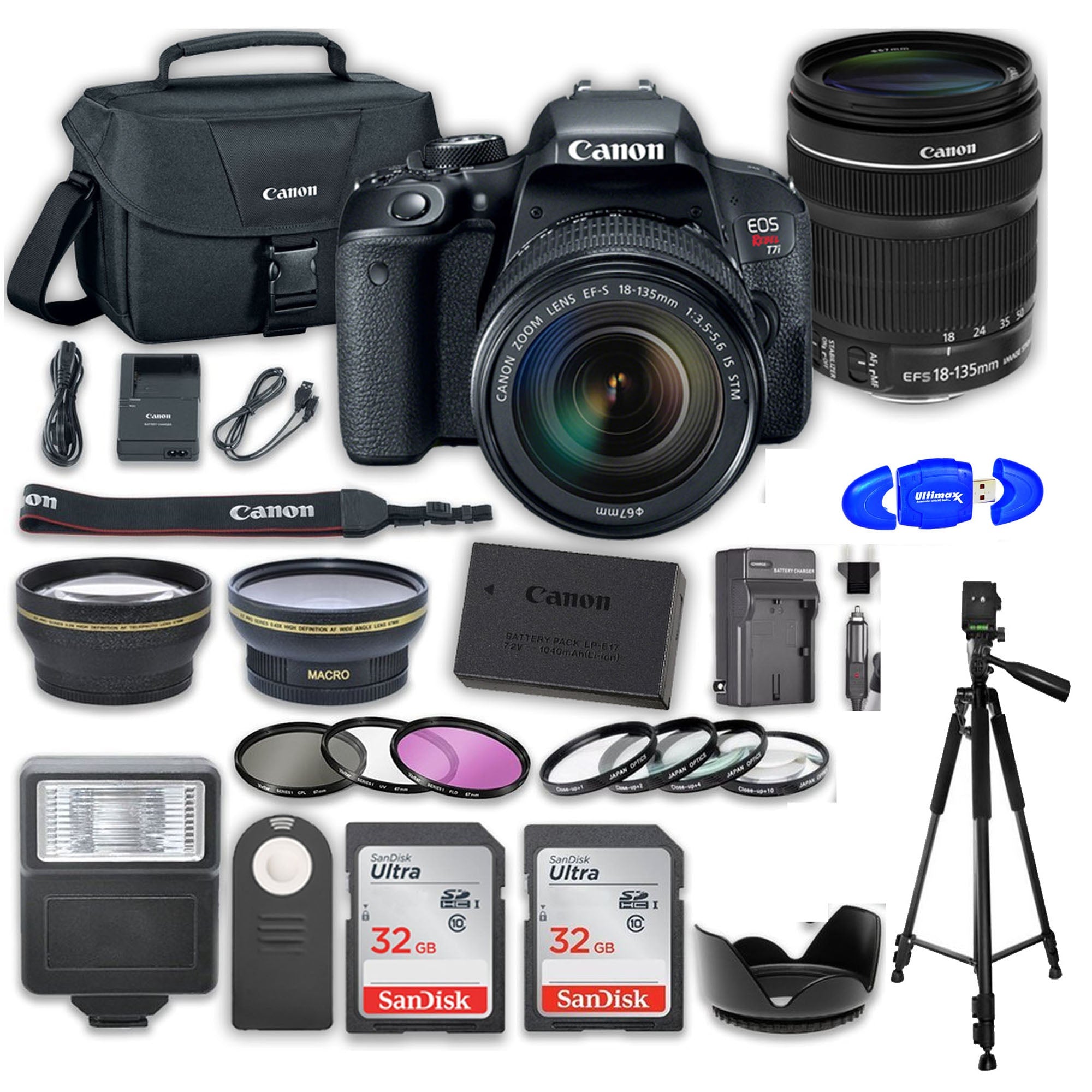 Canon EOS Rebel T7i/800D DSLR Camera with 18-135mm STM Lens Kit - Includes 2 SanDisk 32GB Memory Cards & Accessories - Perfect for Travel Photography, Vlogging & Professional Shooting