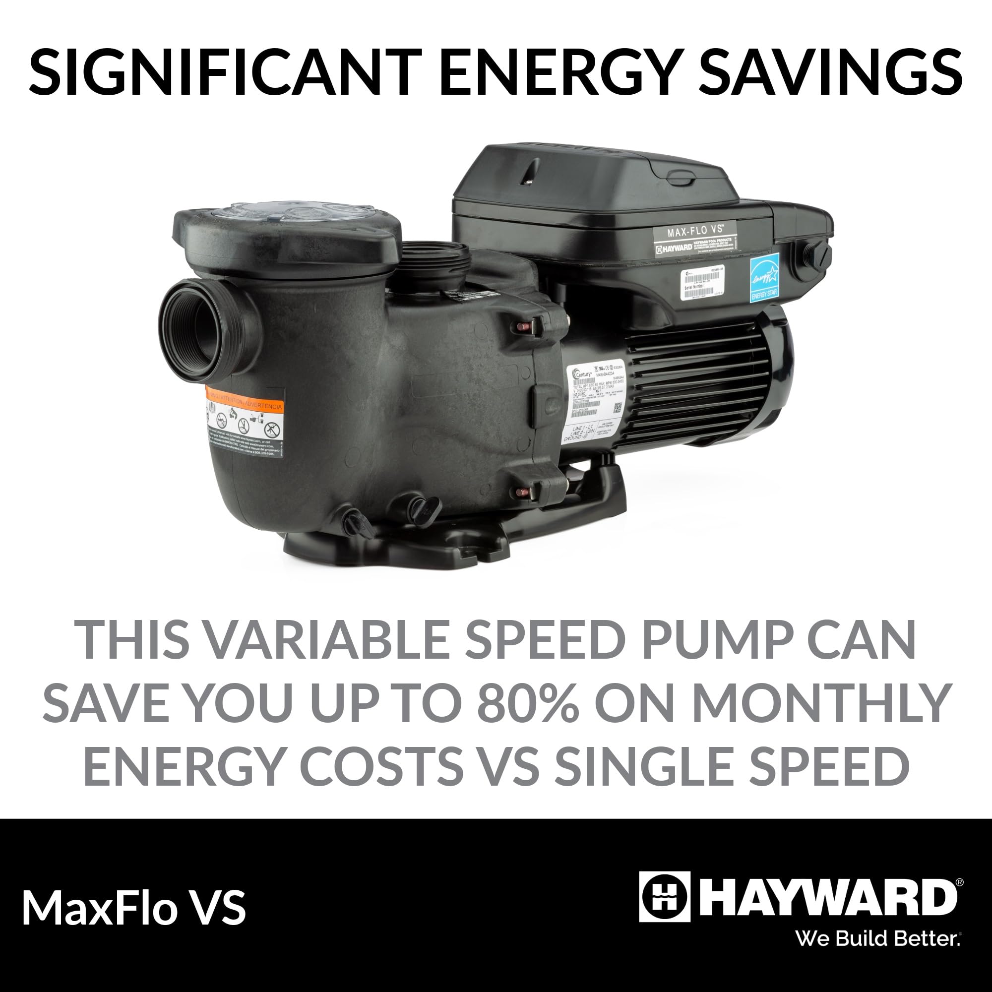Hayward W3SP2303VSP MaxFlo VS Variable-Speed Pool Pump, Black - Energy-Efficient Pool Pump for Inground and Above Ground Pools