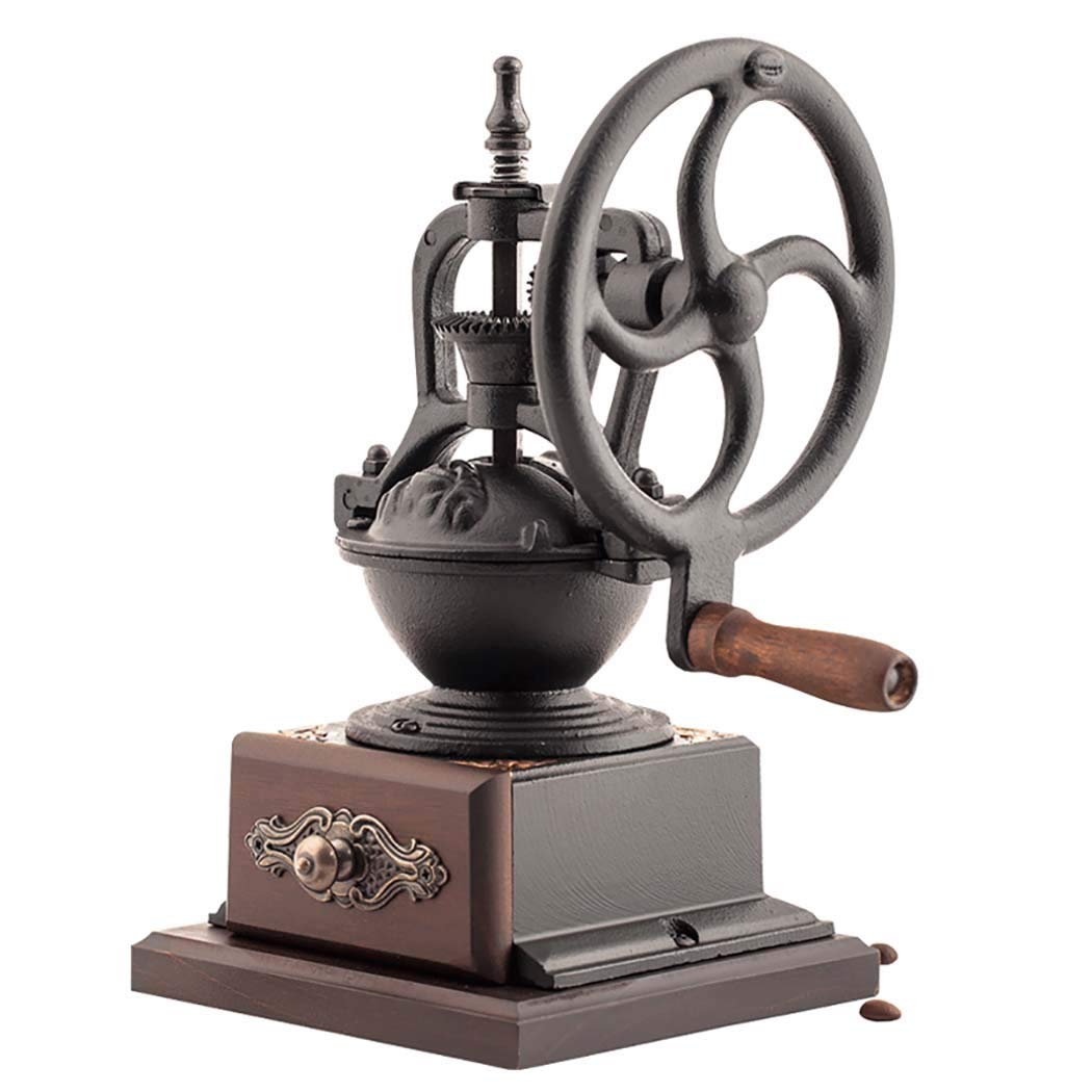 DPPAN Manual Coffee Grinder with Antique Iron Burr - Adjustable Wooden Conical Burr Mill for Espresso, French Press & Pour Over - Vintage Hand Crank Coffee Bean Grinder for Home, Camping & Travel