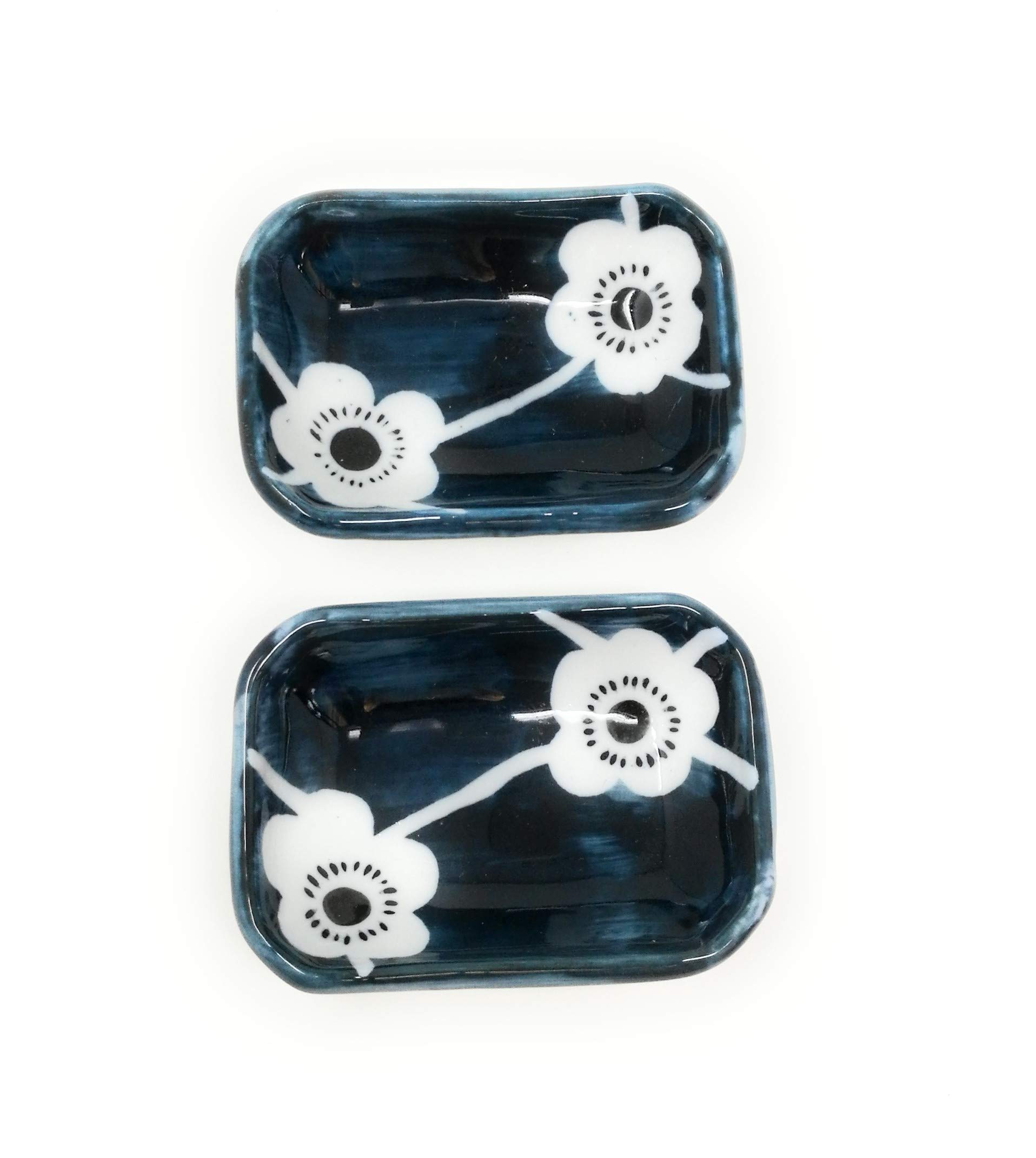 TJ Global Japanese Sushi Set for 2 - Ceramic Square Plates with Flower Design, Includes 2 Chopstick Holders, 2 Pairs of Chopsticks & 2 Soy Sauce Dishes - Perfect for Sushi Nights, Asian Dining & Home Entertaining