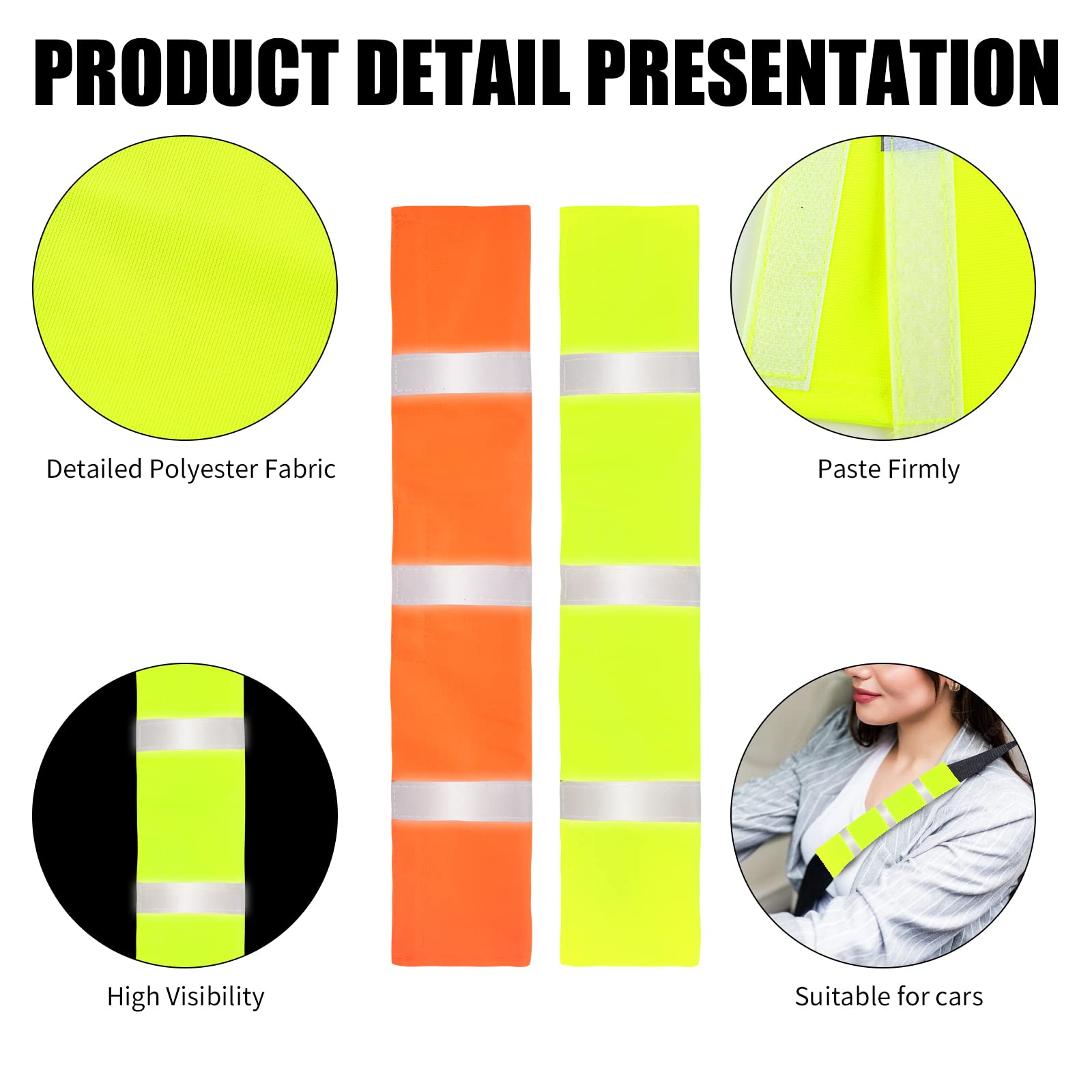 2 Pack High Visibility Reflective Seat Belt Covers - Neon Green & Yellow Safety Belt Protectors for Cars & Trucks (17.7” x 2.7”) | Improve Night Driving Safety & Vehicle Compliance