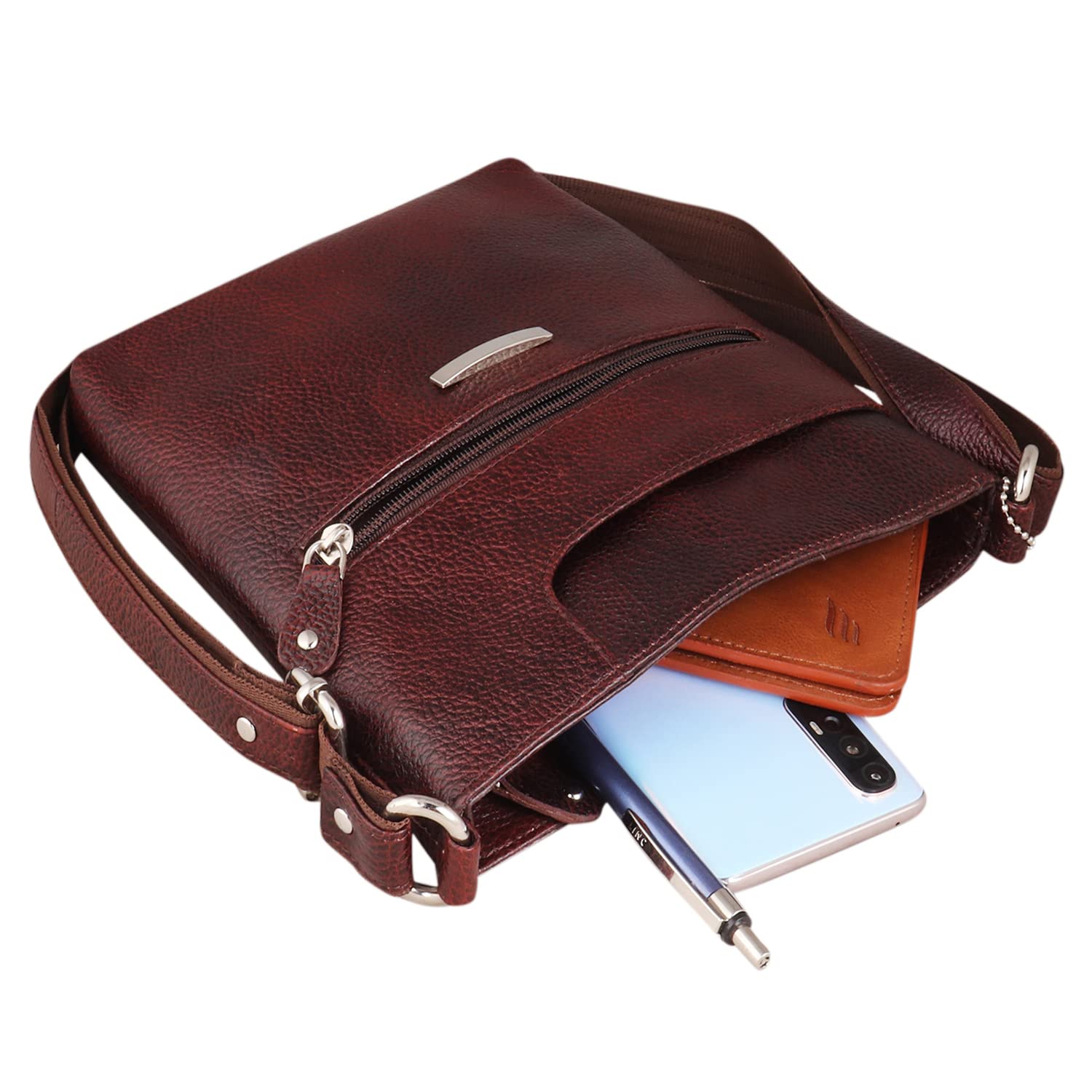 mtuggar Genuine Leather Sling Messenger Bag - Unisex Crossbody Bag with Adjustable Strap for Travel, Work & Daily Use | Multipurpose Utility Shoulder Bag in Brown