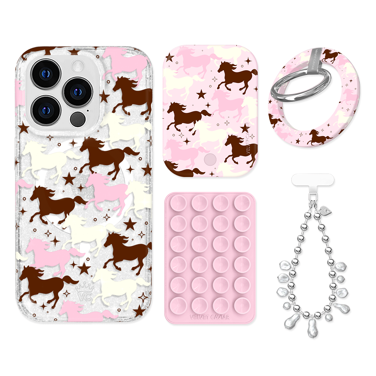 Pink Pony Glitter iPhone Case with Grip - Cute Sparkly Phone Cover for iPhone 13/14/15 Pro Max - Perfect for Girls, Teens, Women | Great for Everyday Use, Parties & Gifts