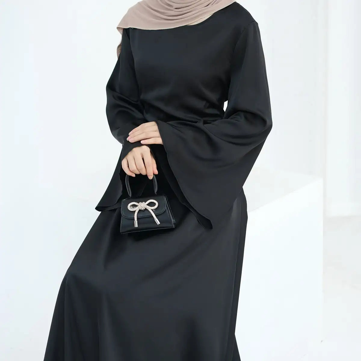 Adjustable Belt Satin Abaya Dress for Women - Modest Islamic Prayer Dress with Comfortable Fit - Perfect for Eid, Ramadan, and Special Occasions