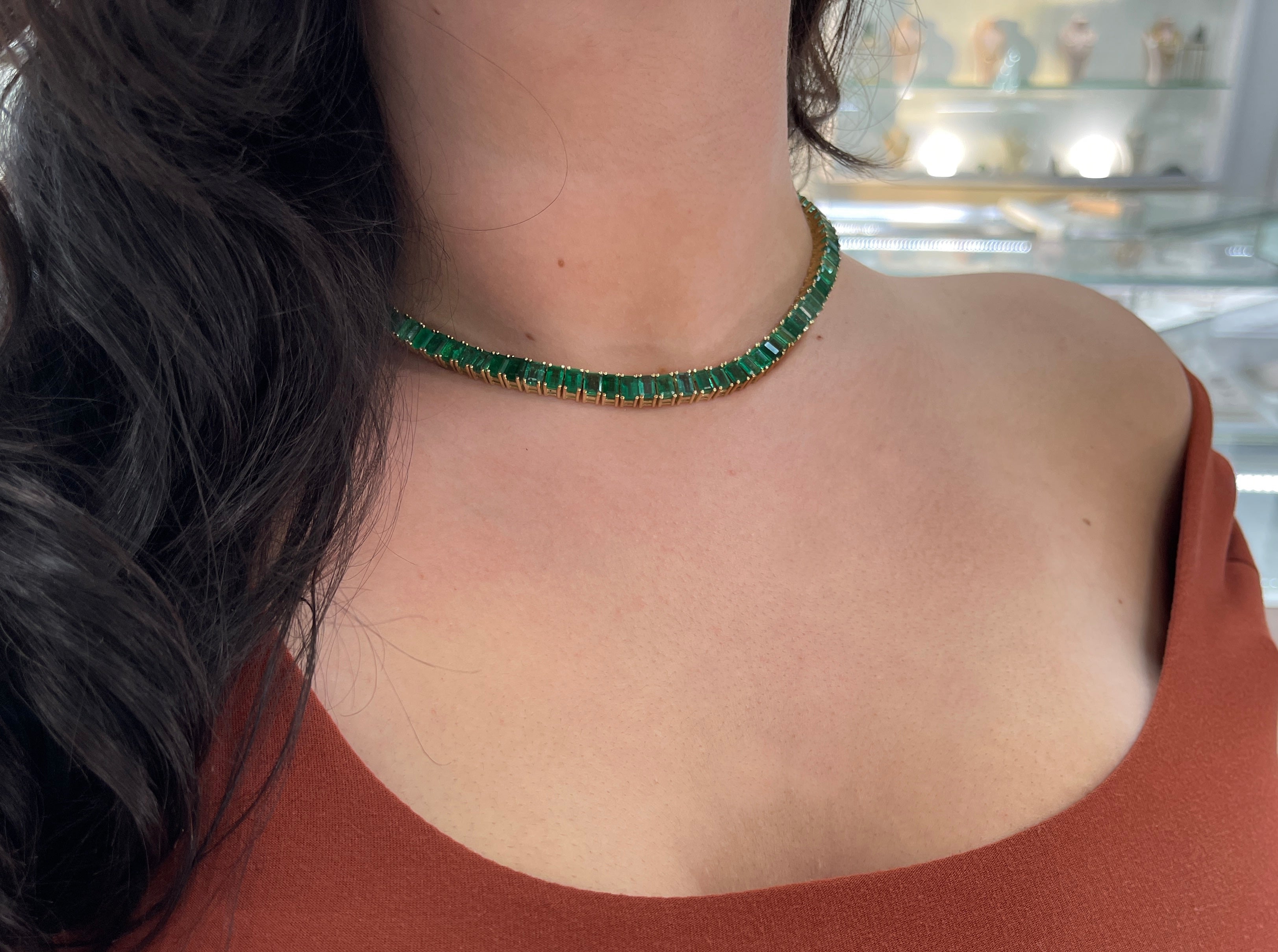 14K Gold XL 53tcw Emerald Cut Tennis Necklace - 16 Inches Elegant Jewelry for Weddings, Parties & Special Occasions