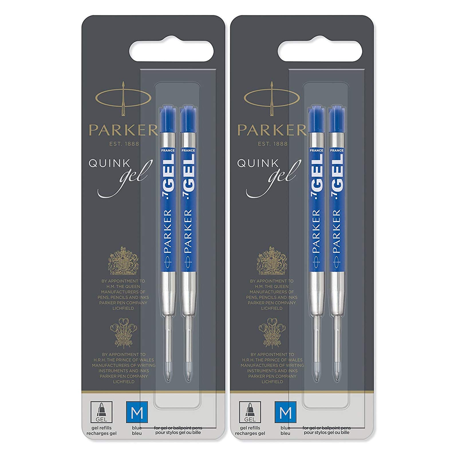 Parker Quink Blue Ballpoint Pen Refills - Medium Point, 4-Pack (30526PP-2PK) | Smooth Writing Ink for Office, School & Everyday Use