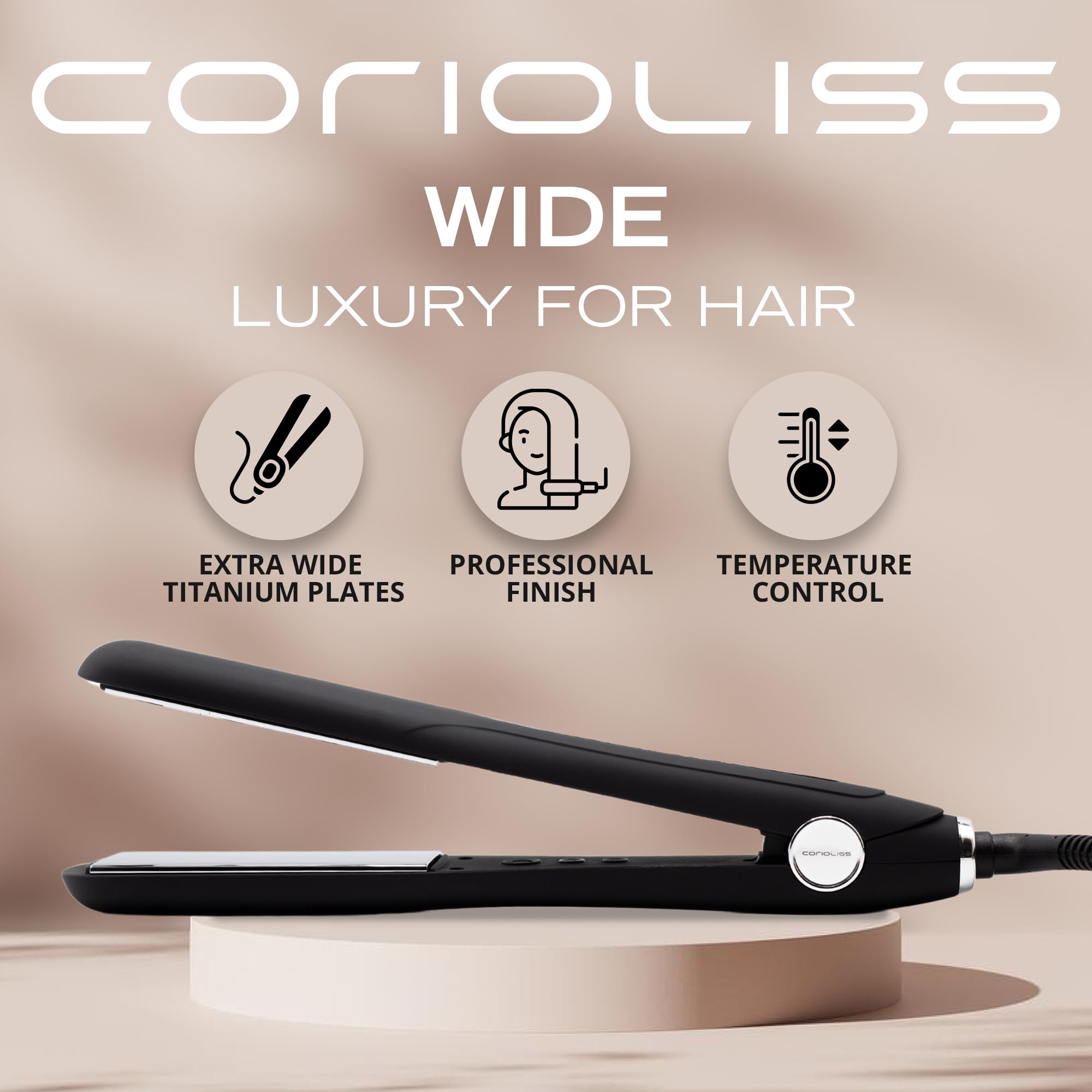 Professional Corioliss Hair Straightener for Women - Extra Wide Titanium Plates Flat Iron with UK Plug, Black Soft Touch - Perfect for Salon, Home & Travel Styling