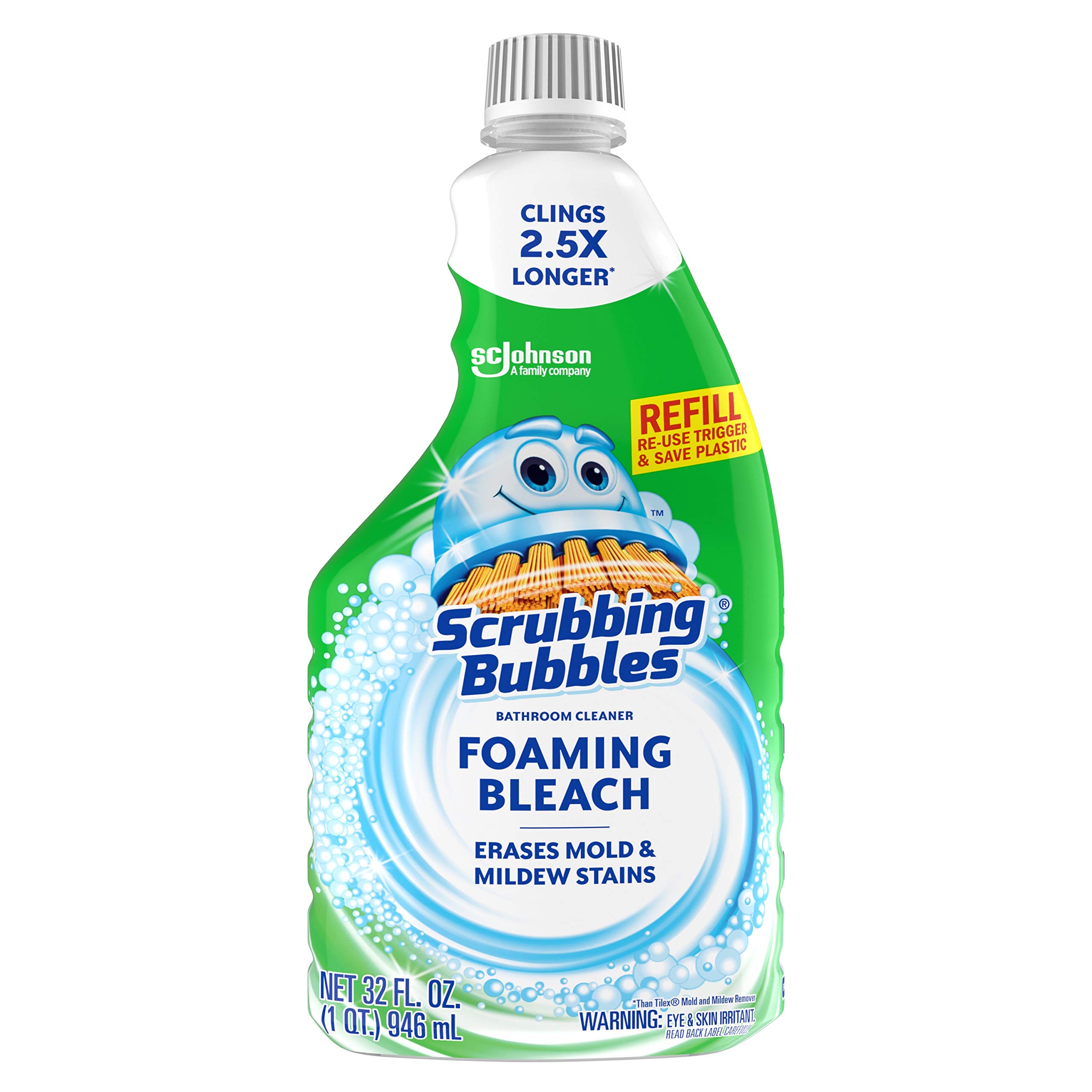 Scrubbing Bubbles Foaming Bleach Bathroom Cleaner Refill - 32oz Powerful Toilet, Shower & Tile Cleaner - Eliminates Stains & Soap Scum - Ideal for Bathrooms, Kitchens & Hard Surfaces