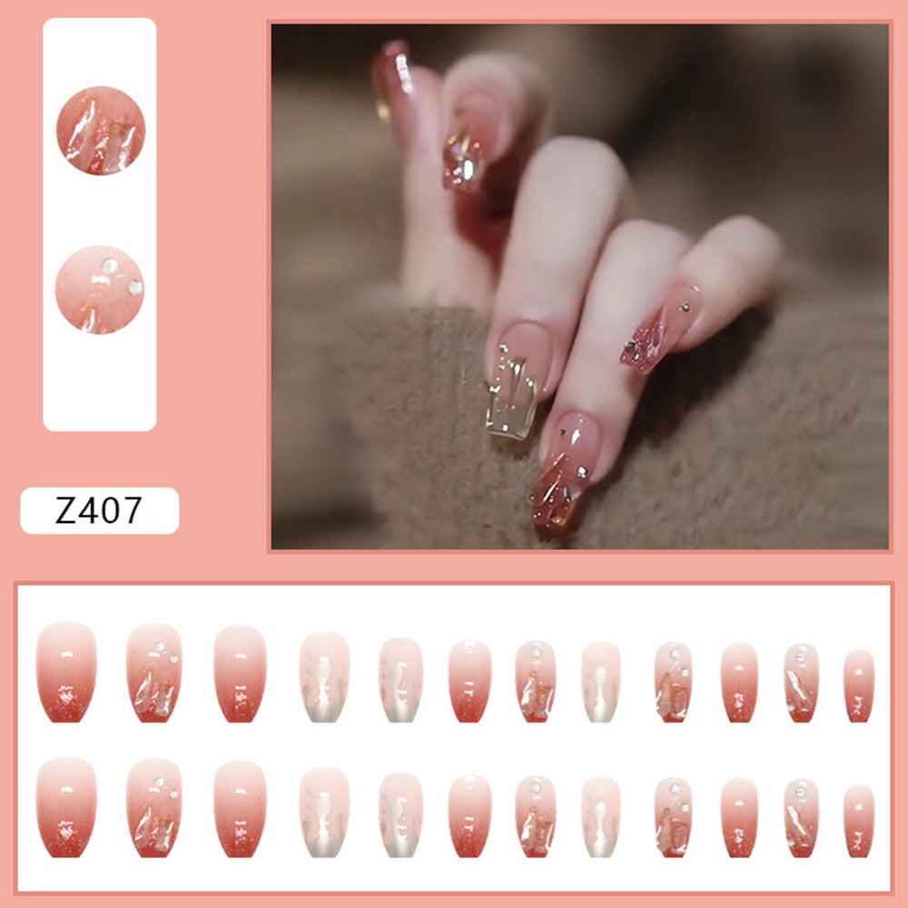 24Pcs Super Shiny 3D Drop Diamond False Nails - Y2K Mid Length Coffin Ballet Fake Nails for Women | Full Cover Press on Nails for Party, Wedding, Date Night & Special Occasions