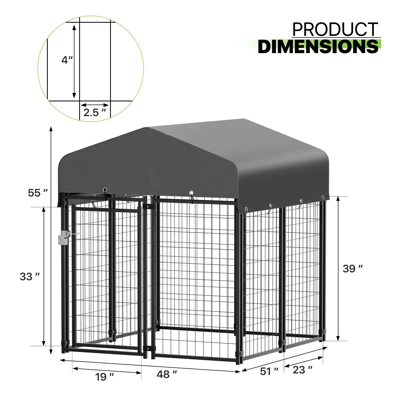 Magshion 4x4 ft Lockable Outdoor Dog Kennel & Playpen - Waterproof Cover for Small/Medium Dogs, Rabbits - Durable Wire Pet Enclosure for Backyard, Travel & Home Use (4 x 4-1/4 x 4-2/3 ft)
