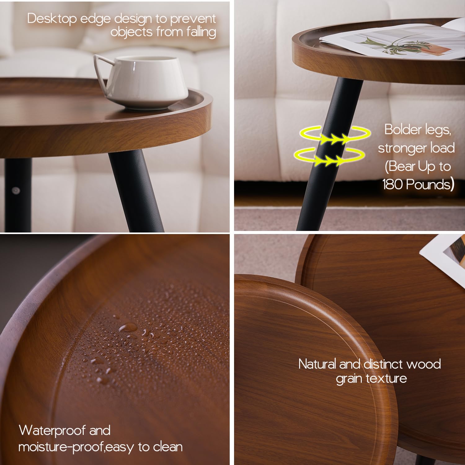 2-Piece Mid Century Modern Round Walnut Coffee Table Set - Easy Assembly Nesting Living Room Tables - Small Circle Side Tables for Sofa, Bedside, Office & Balcony - Perfect for Small Spaces & Home Decor