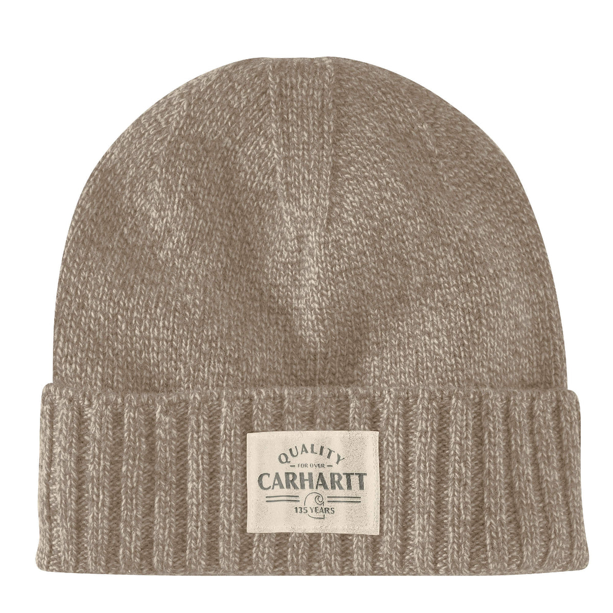 Carhartt Wool Knit Patch Beanie - Warm Winter Hat for Men & Women in Mocha/Heather Patina - Perfect for Outdoor Activities, Skiing, and Cold Weather