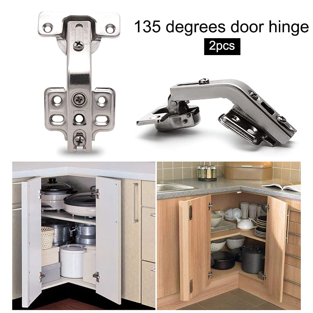 2-Pack 135 Degree Corner Cabinet Door Hinges - Soft Close Bifold Hinges for Kitchen Cabinets | Perfect for Space-Saving Storage & Cabinet Organization