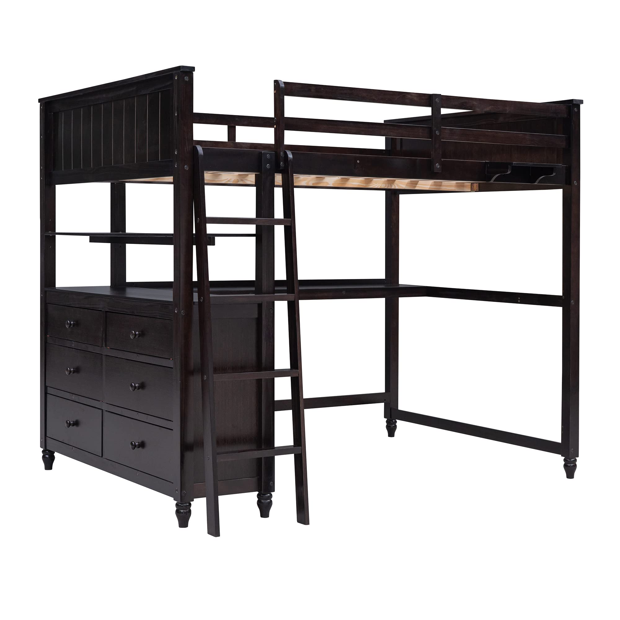 Full Size Loft Bed with Desk & Storage Drawers - Sturdy Wooden High Loft Bed with Safety Guardrails, Ladder, Headboard & Footboard - Perfect for Kids, Teens & Adults (Full, Espresso) - Ideal for Small Bedrooms, Dorm Rooms & Space-Saving Kids' Rooms